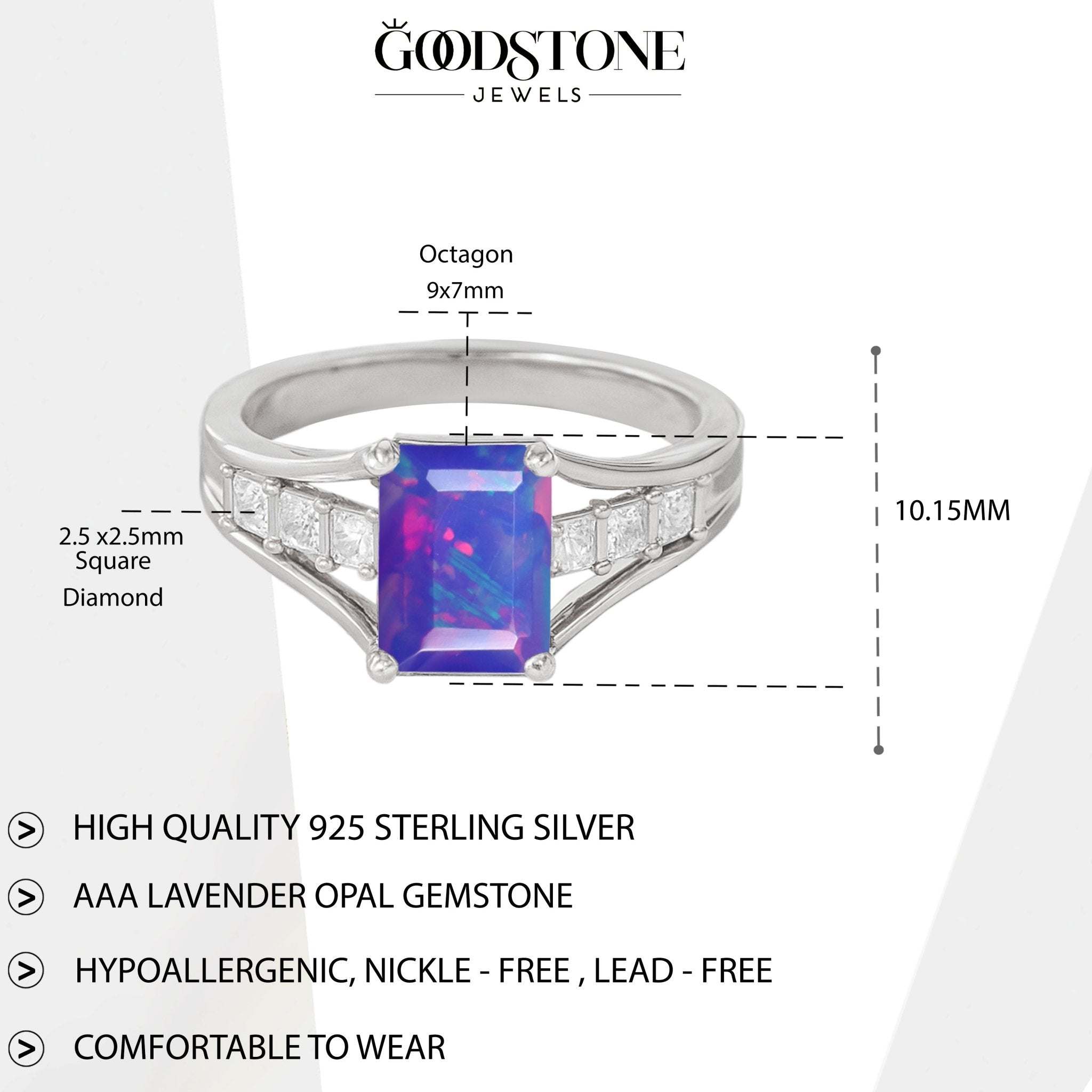 AAA Lavender Opal Octagon Gemstone Statement Ring - Goodstone Jewels