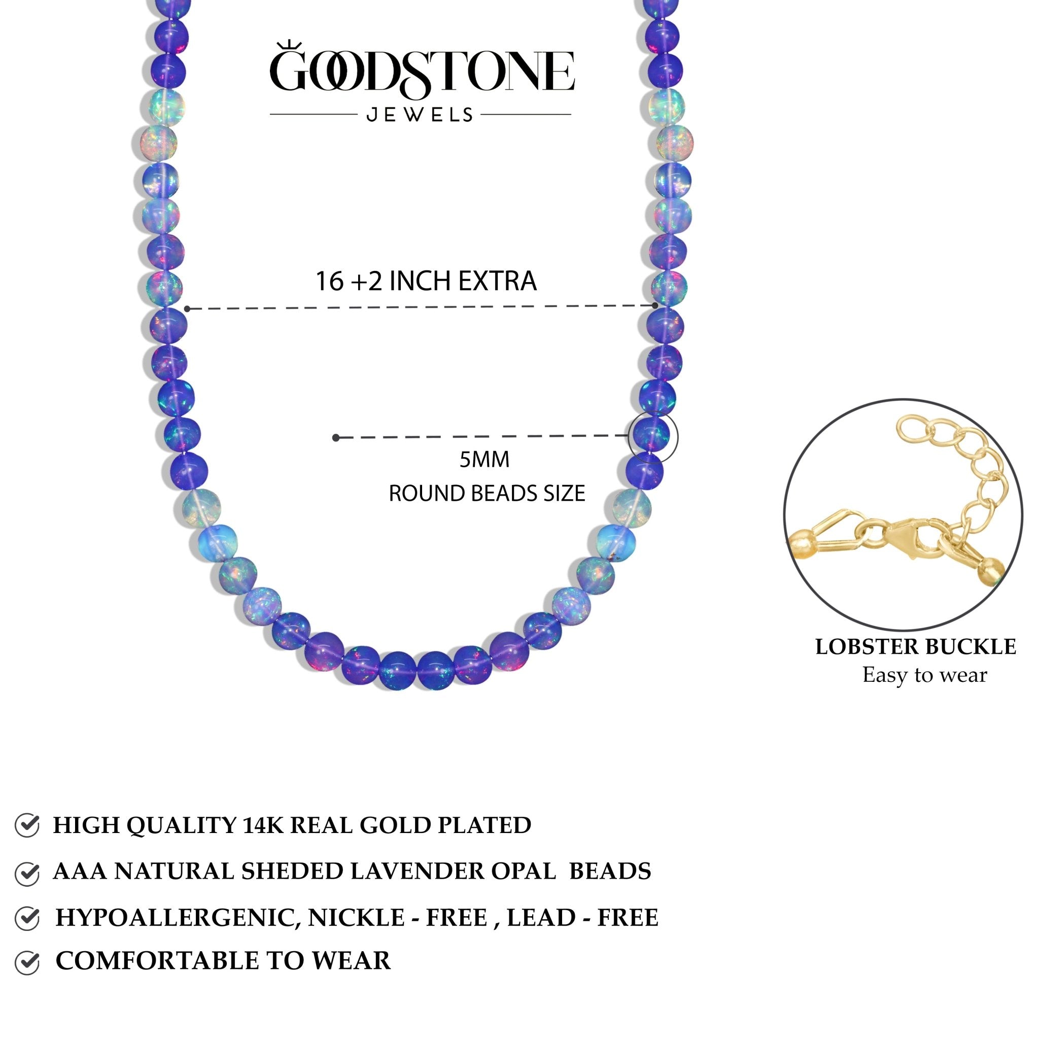 AAA Lavender Opal Round Gemstone Shaded Necklace - Goodstone Jewels