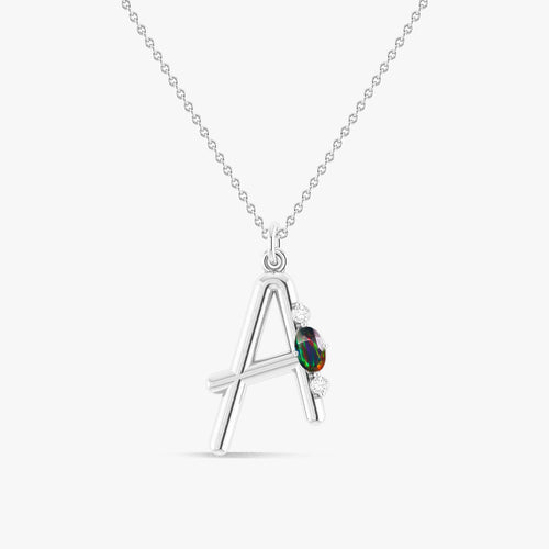Luxury A Letter Pendant Necklace in Black Opal and Zircon