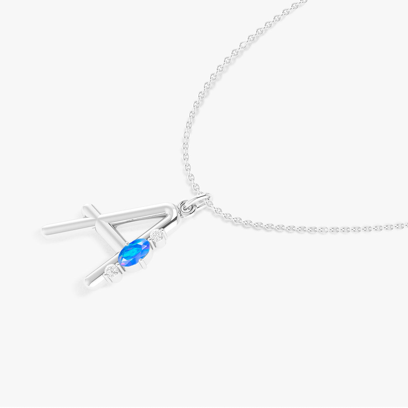 Alphabet Initial A Pendant Necklace with Natural Blue Opal & Zircon - Goodstone Jewels