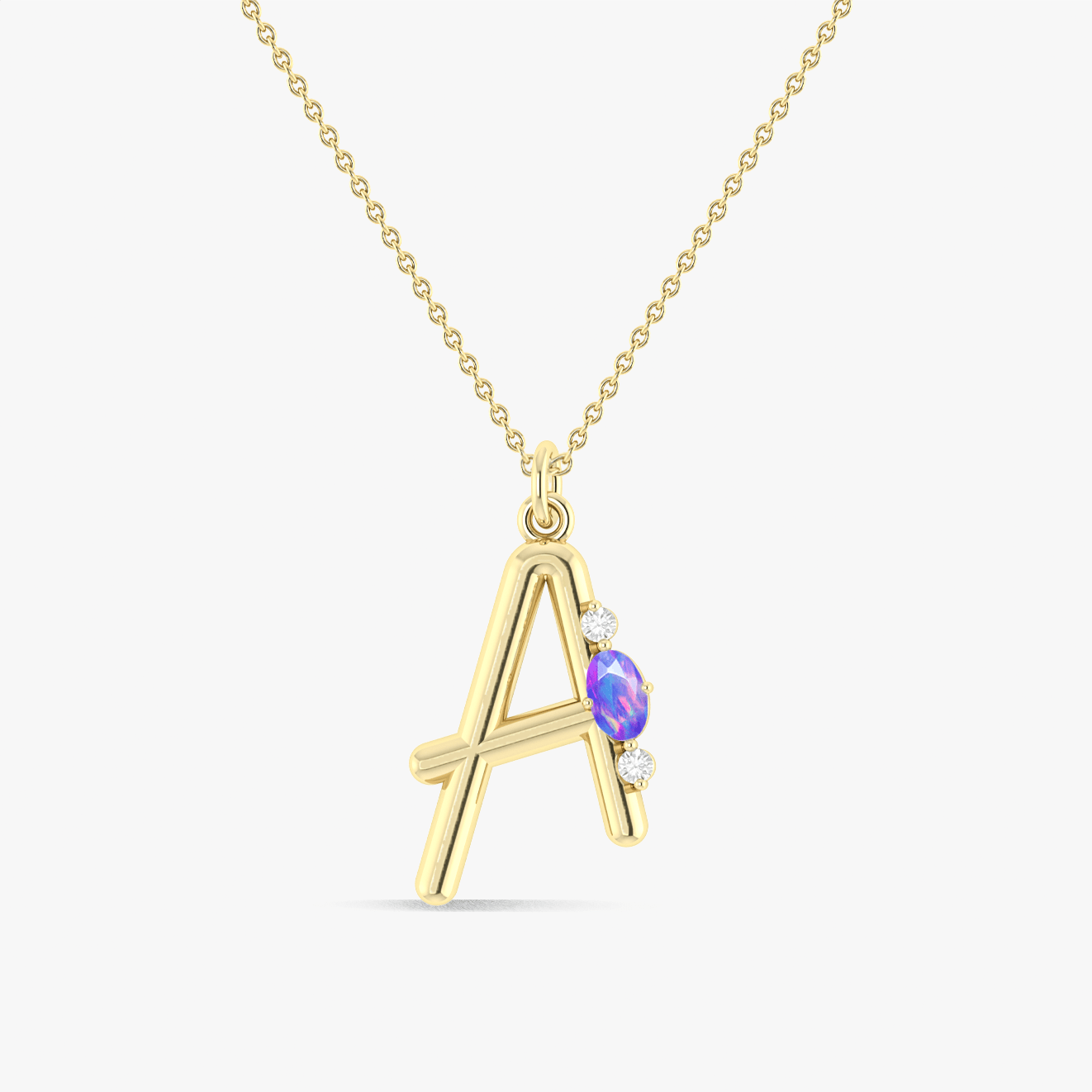 Alphabet Initial A Pendant Necklace with Natural Lavender Opal & Zircon - Goodstone Jewels