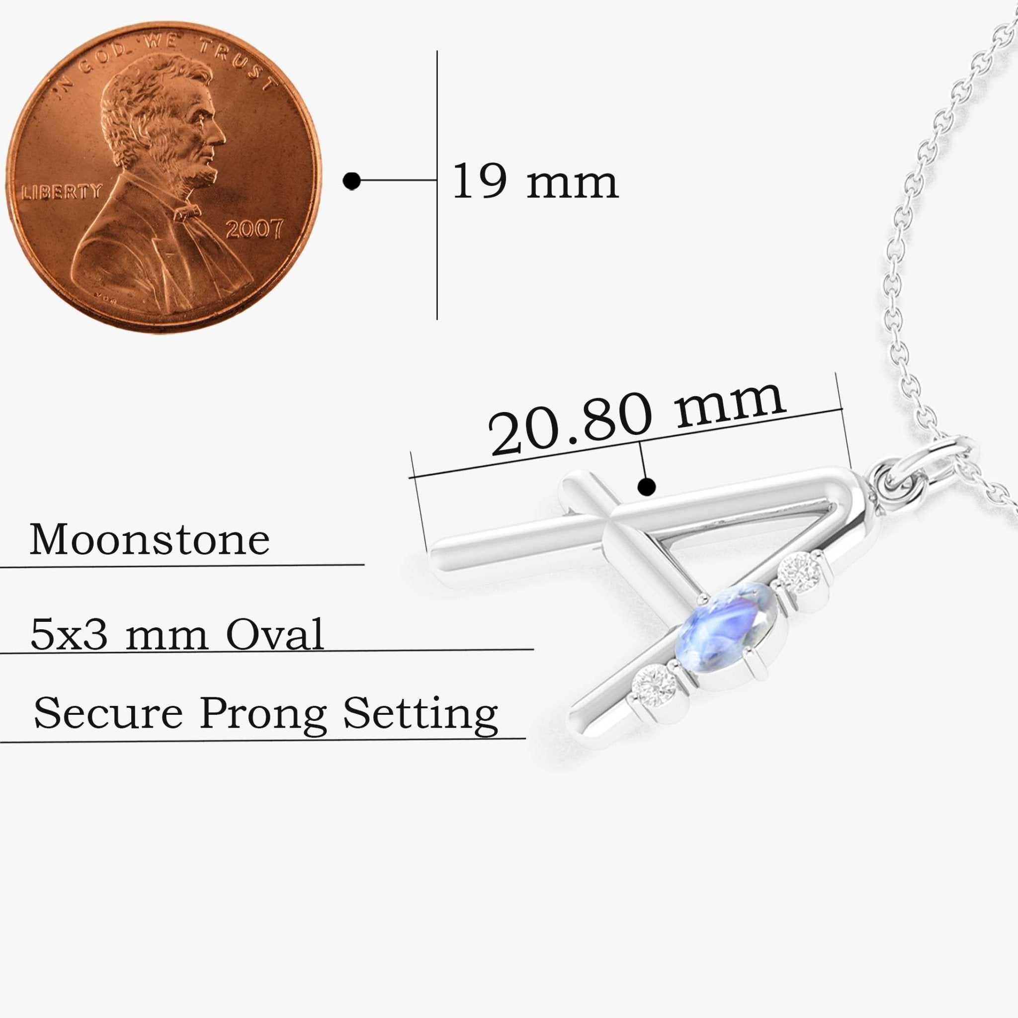 Alphabet Initial A Pendant Necklace with Natural Moonstone & Zircon - Goodstone Jewels