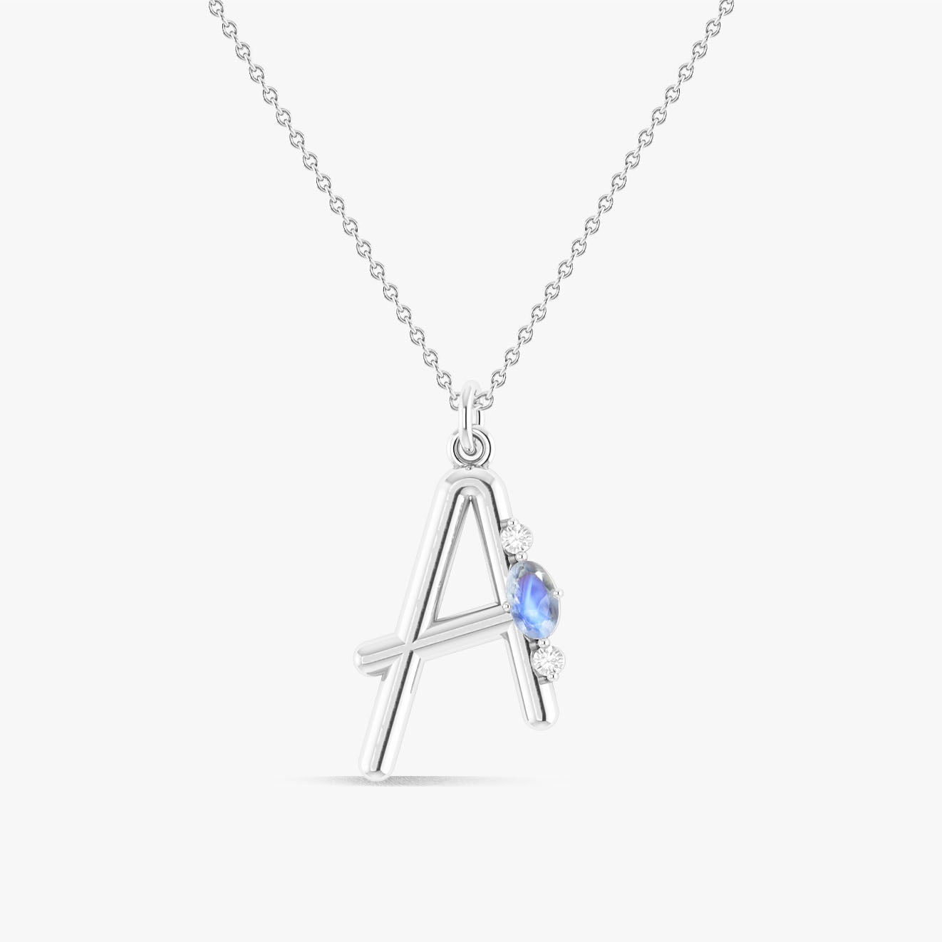 Alphabet Initial A Pendant Necklace with Natural Moonstone & Zircon - Goodstone Jewels
