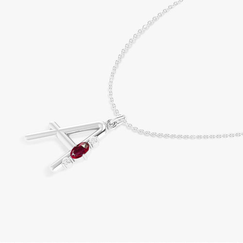 Alphabet Initial A Pendant Necklace with Natural Ruby & Zircon