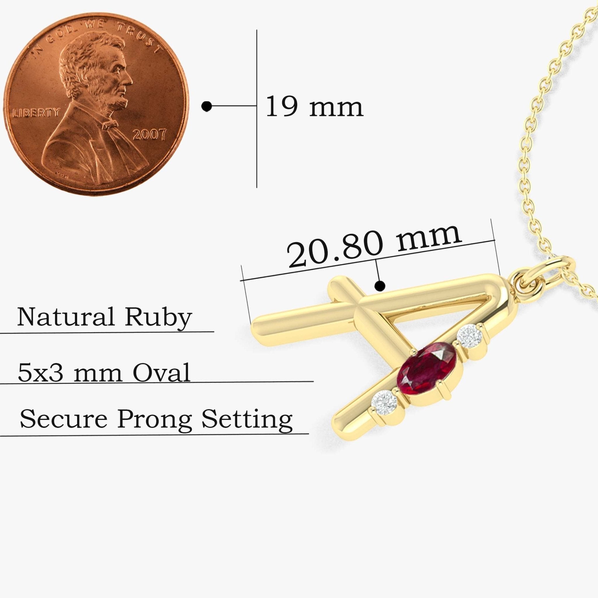 Alphabet Initial A Pendant Necklace with Natural Ruby & Zircon - Goodstone Jewels