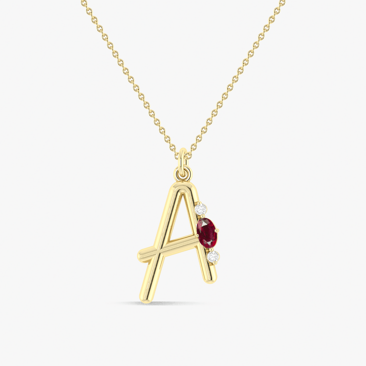 Alphabet Initial A Pendant Necklace with Natural Ruby & Zircon - Goodstone Jewels