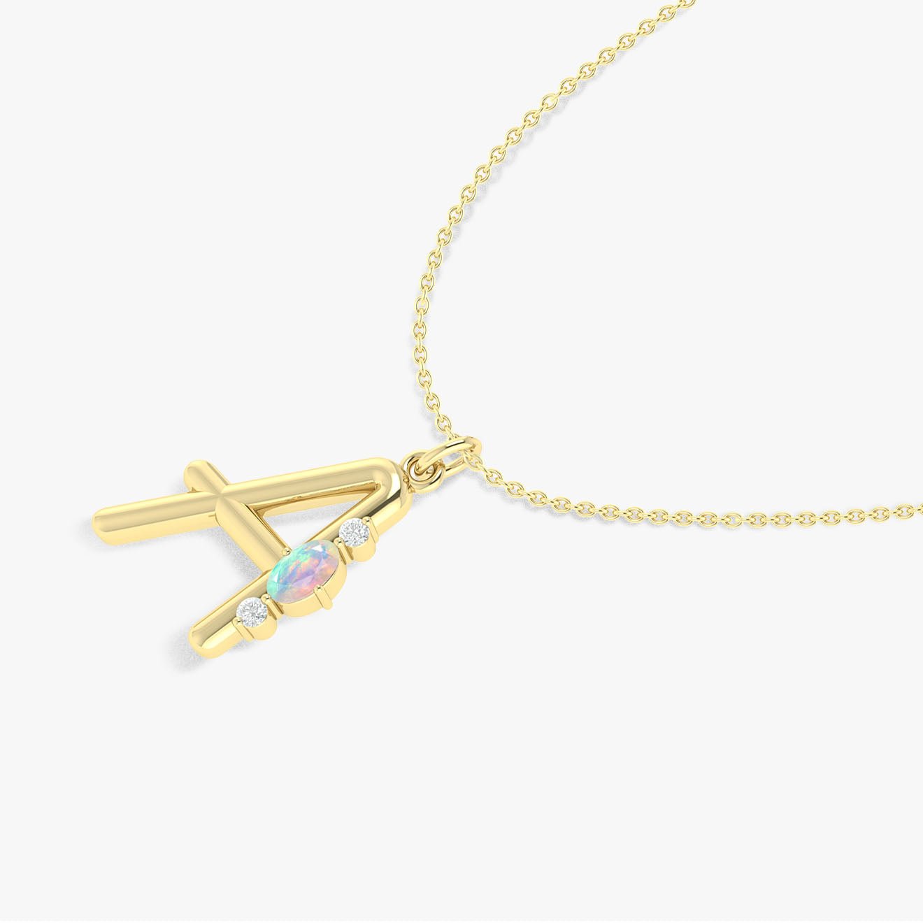 Alphabet Initial A Pendant Necklace with Natural White Opal & Zircon - Goodstone Jewels