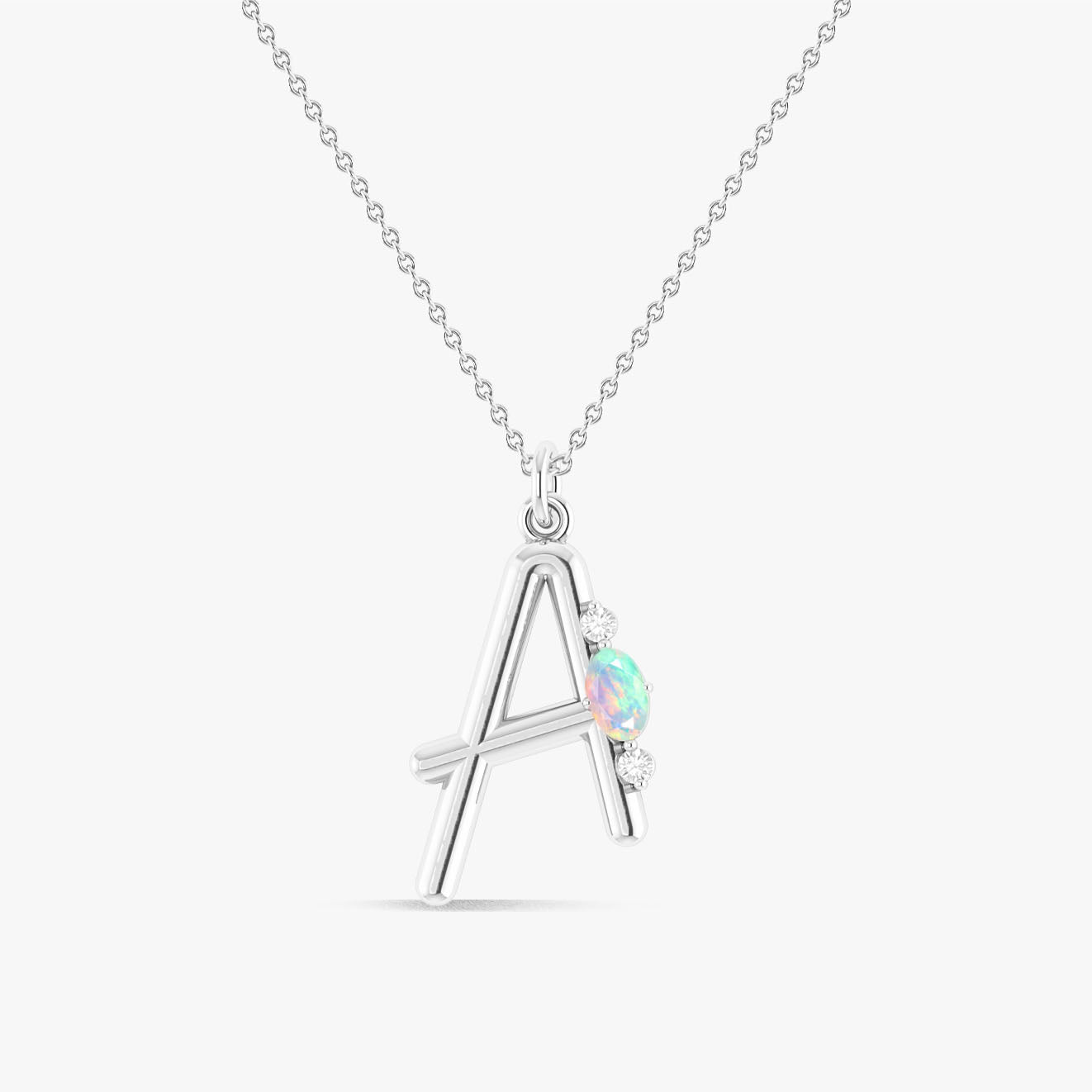 Alphabet Initial A Pendant Necklace with Natural White Opal & Zircon - Goodstone Jewels