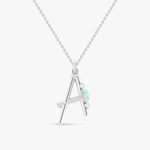 Best Minimalist A Initial Pendant with White Opal and Zircon Shine
