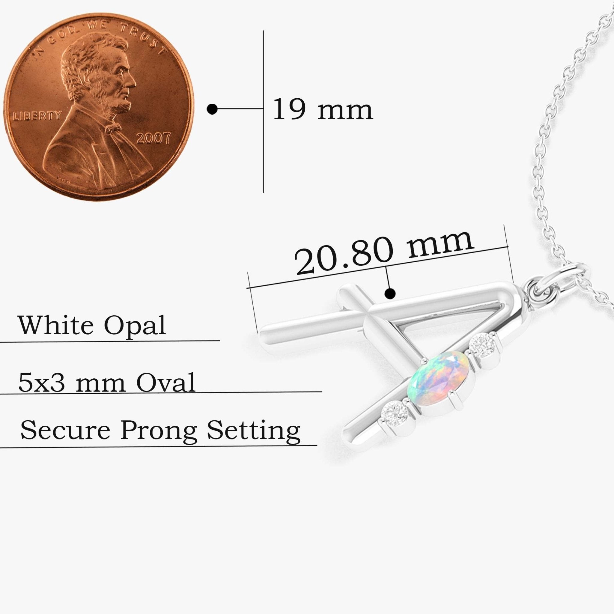 Alphabet Initial A Pendant Necklace with Natural White Opal & Zircon - Goodstone Jewels
