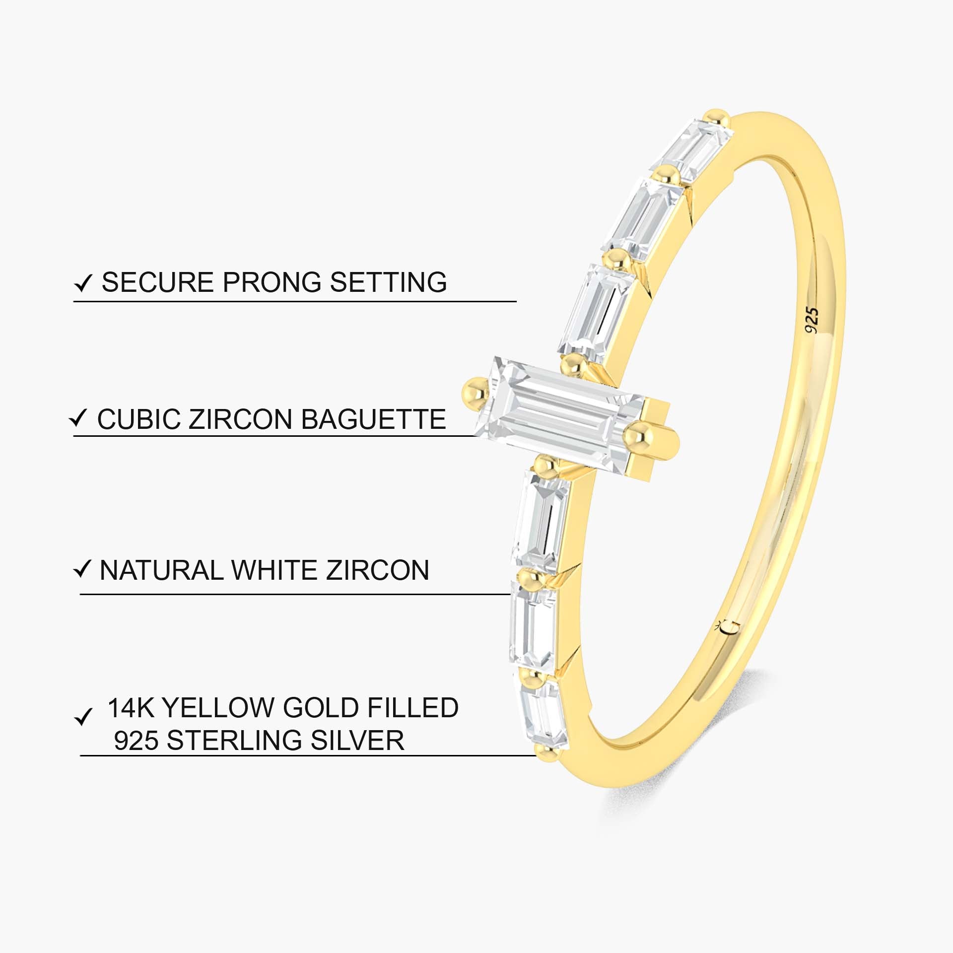 Baguette 7 Zircons in Elegant Prong Setting Ring - Goodstone Jewels