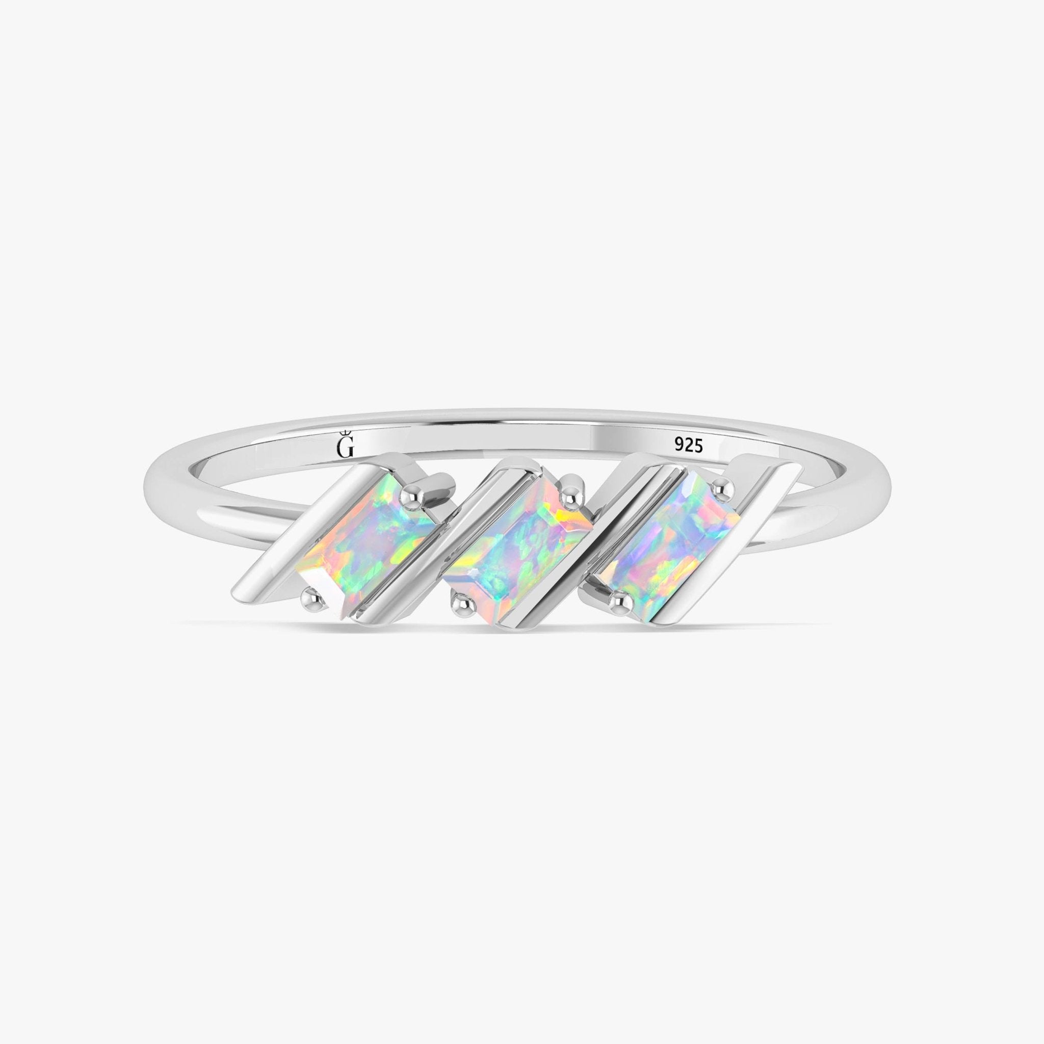 Baguette Cut Triple Stone White Opal Ring - Goodstone Jewels