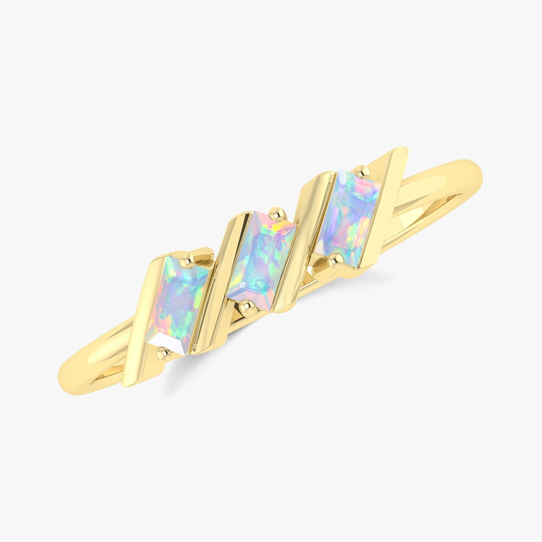 Baguette Cut Triple Stone White Opal Ring - Goodstone Jewels