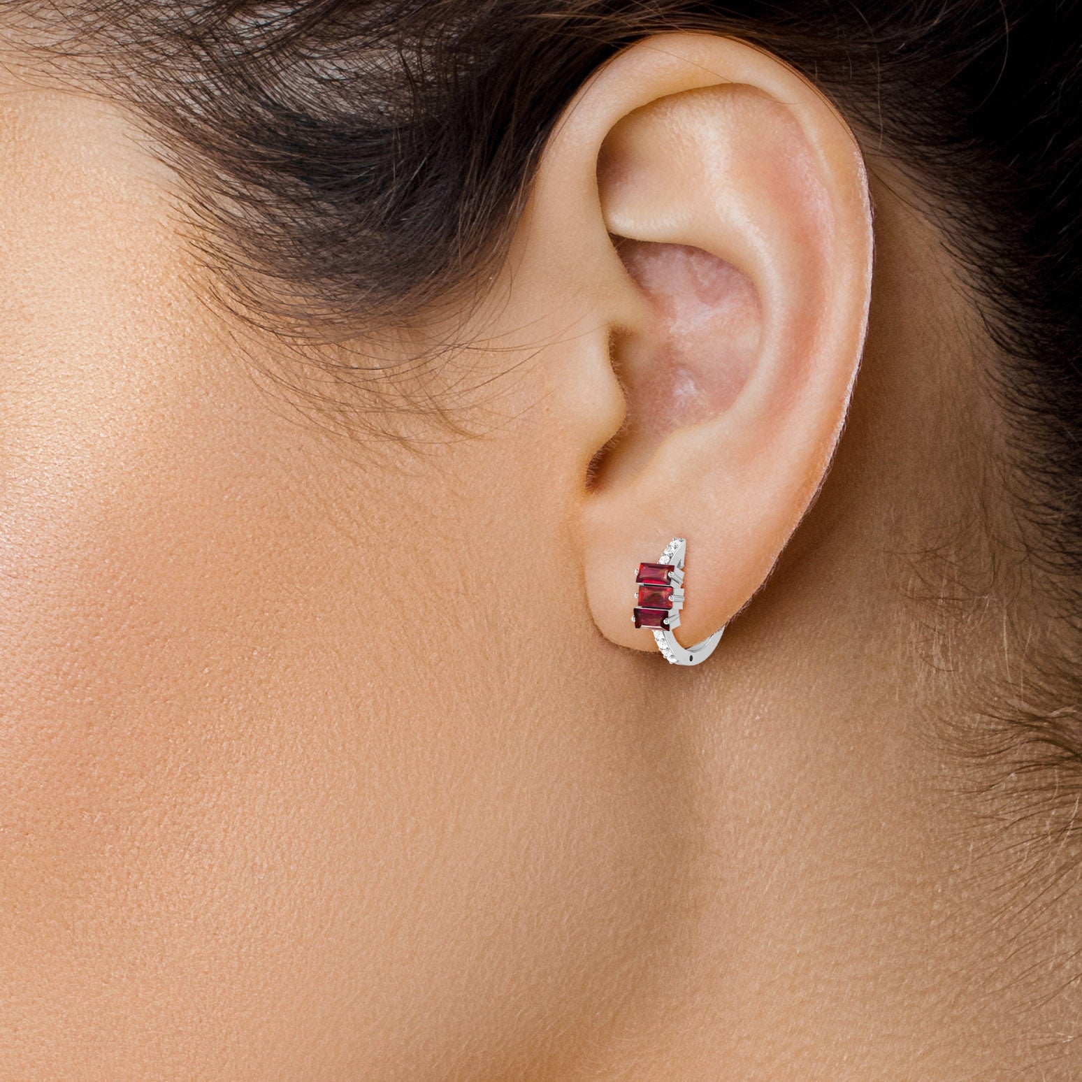Baguette Red Ruby Hoop Earring - Goodstone Jewels