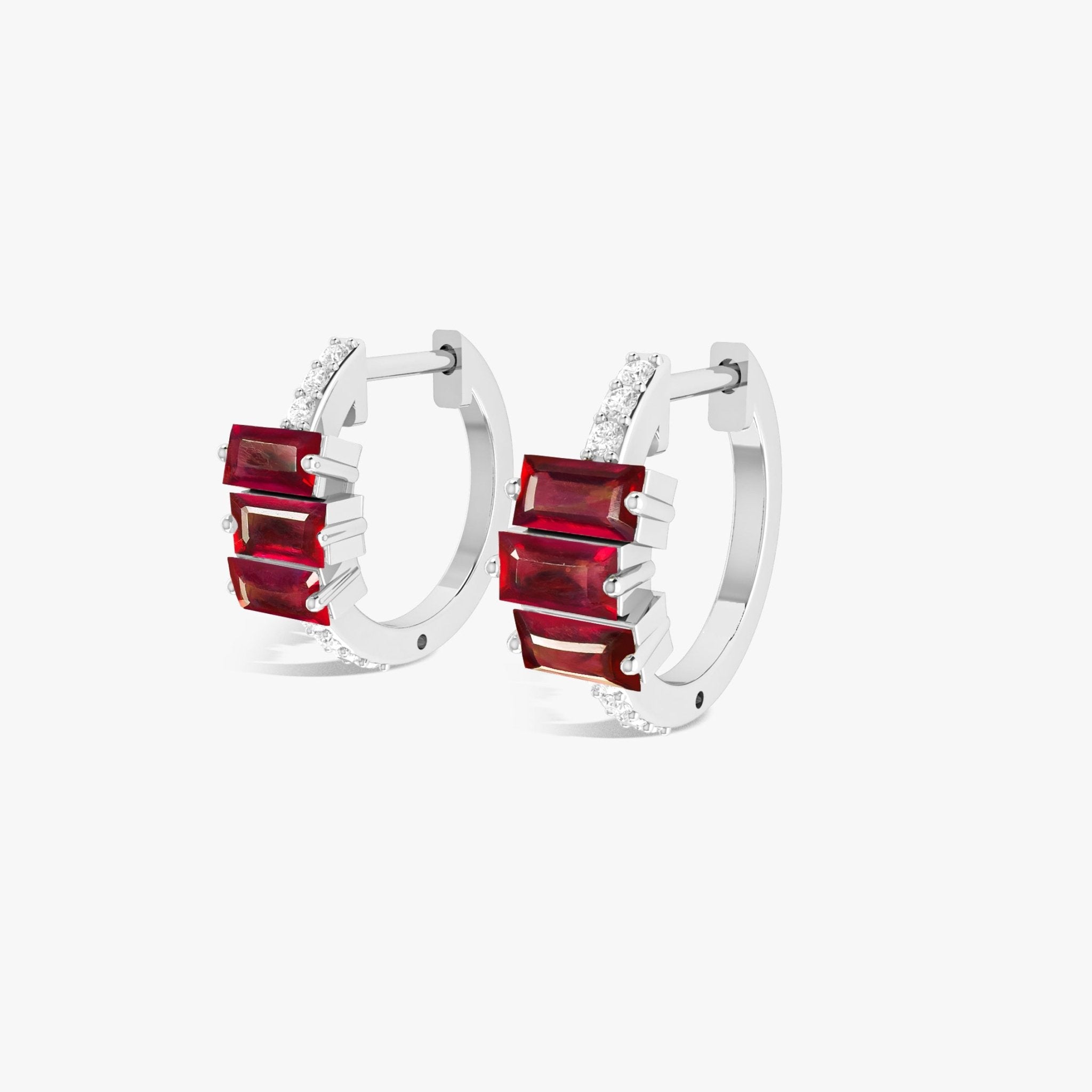 Baguette Red Ruby Hoop Earring - Goodstone Jewels