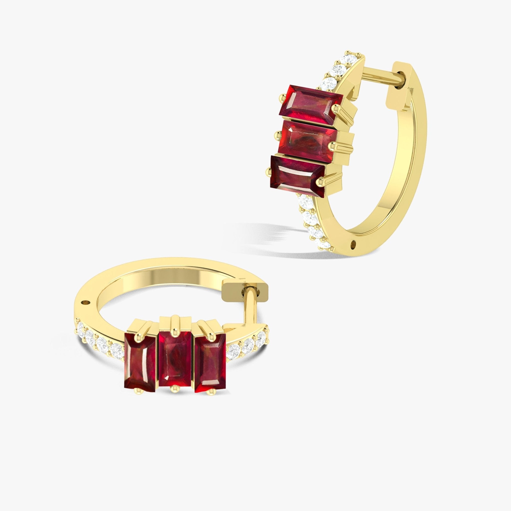 Baguette Red Ruby Hoop Earring - Goodstone Jewels