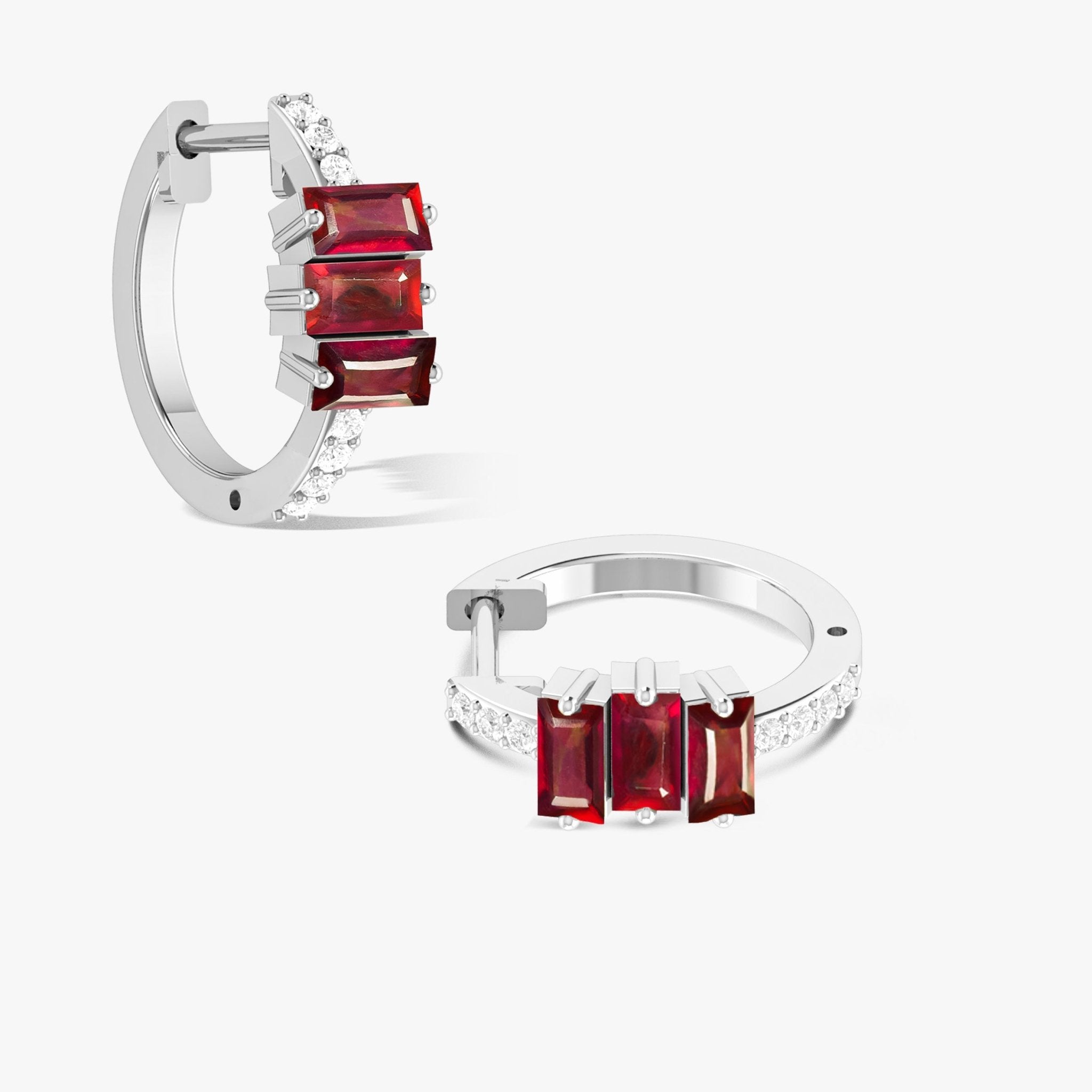 Baguette Red Ruby Hoop Earring - Goodstone Jewels