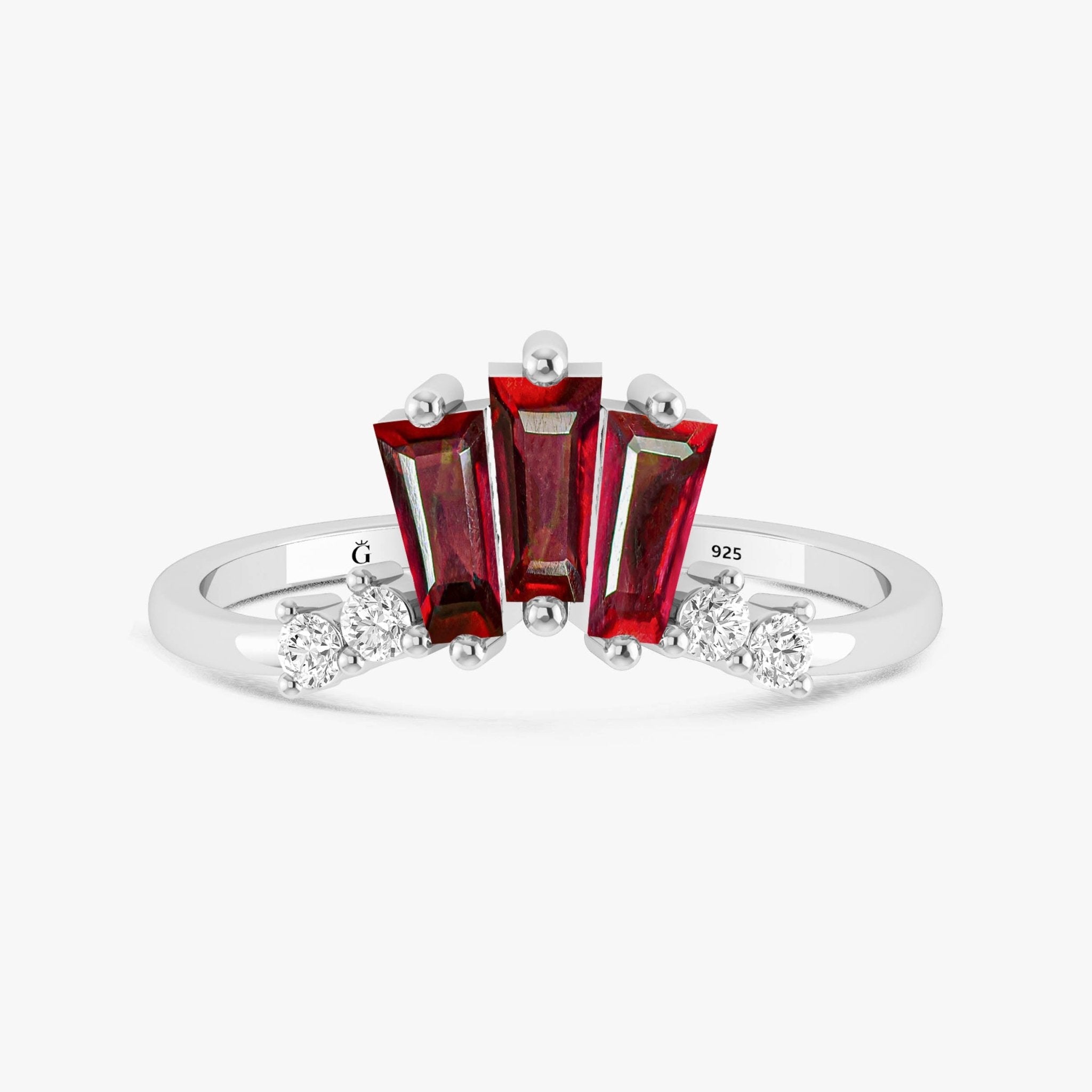Baguette Ruby With CZ Accents Ring - Goodstone Jewels