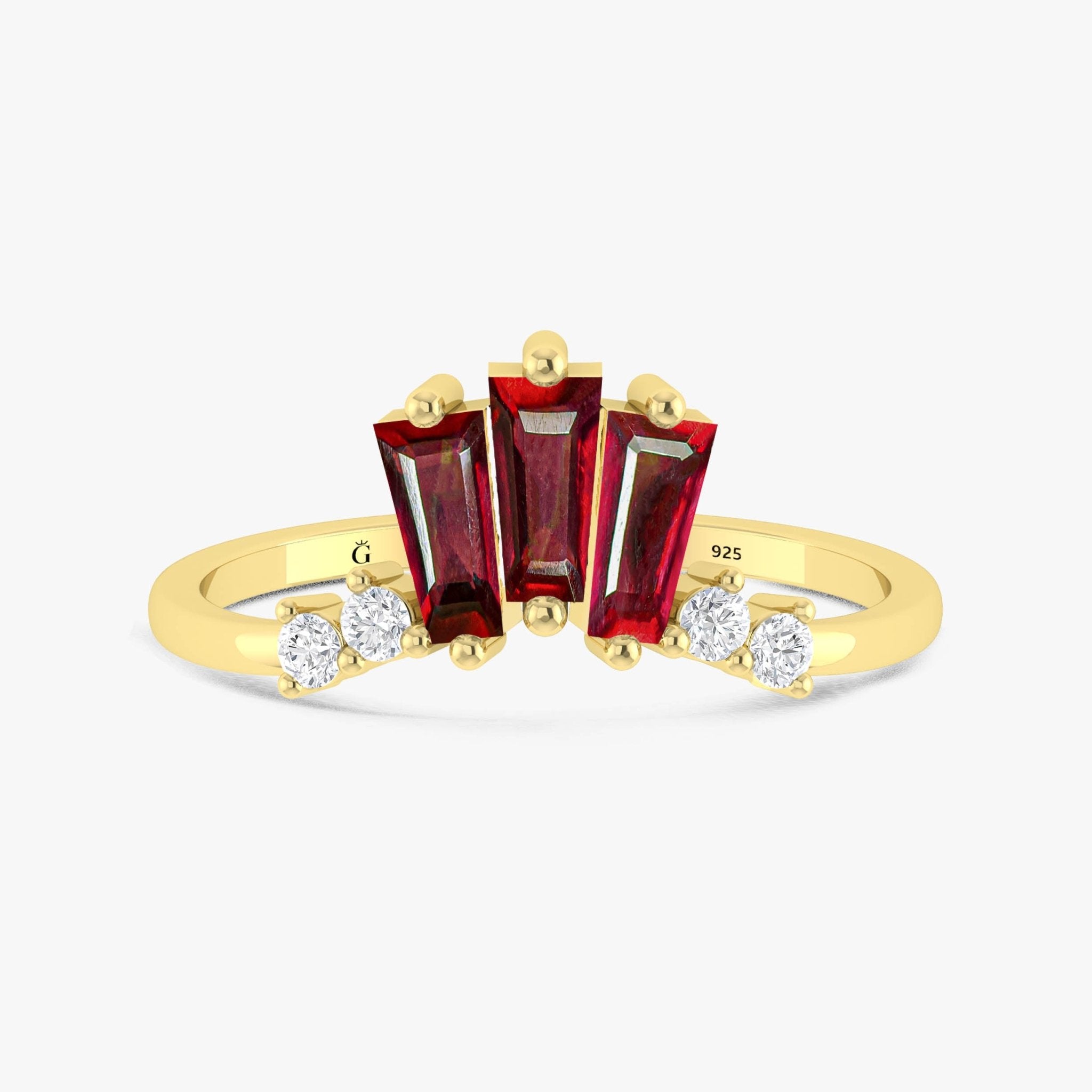 Baguette Ruby With CZ Accents Ring - Goodstone Jewels