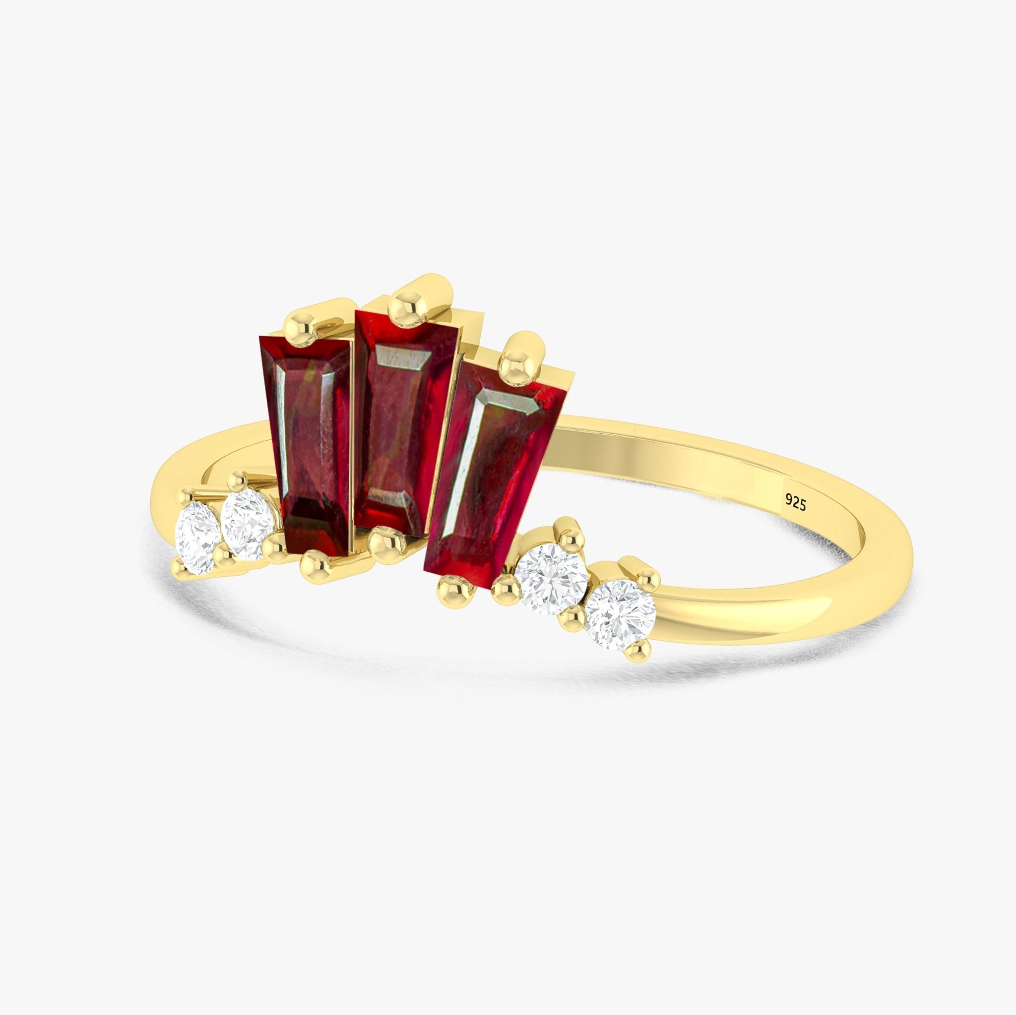 Baguette Ruby With CZ Accents Ring - Goodstone Jewels