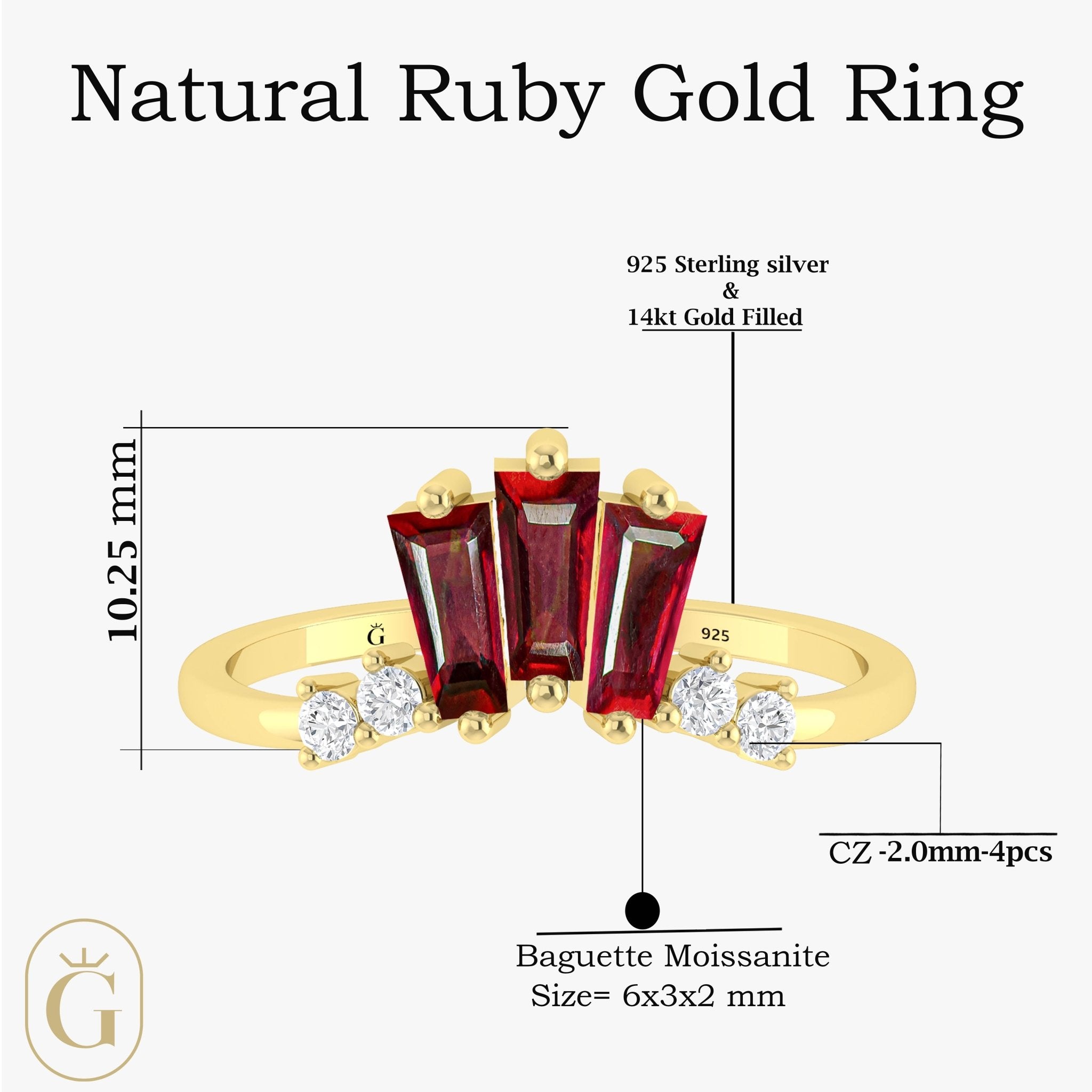 Baguette Ruby With CZ Accents Ring - Goodstone Jewels