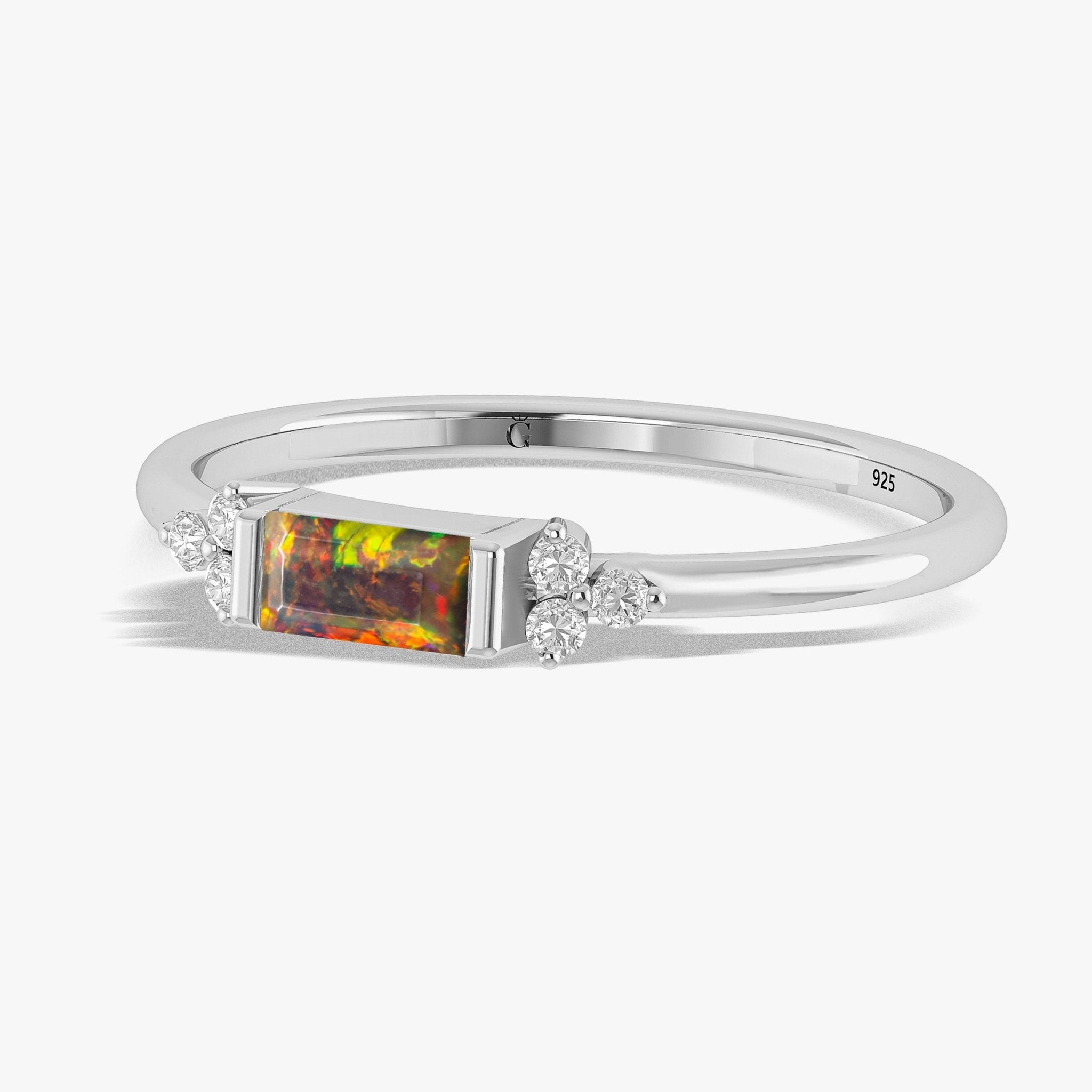 Baguette Shape Natural Black Opal Designer Ring in Gold Filled & Sterling Silver - Goodstone Jewels