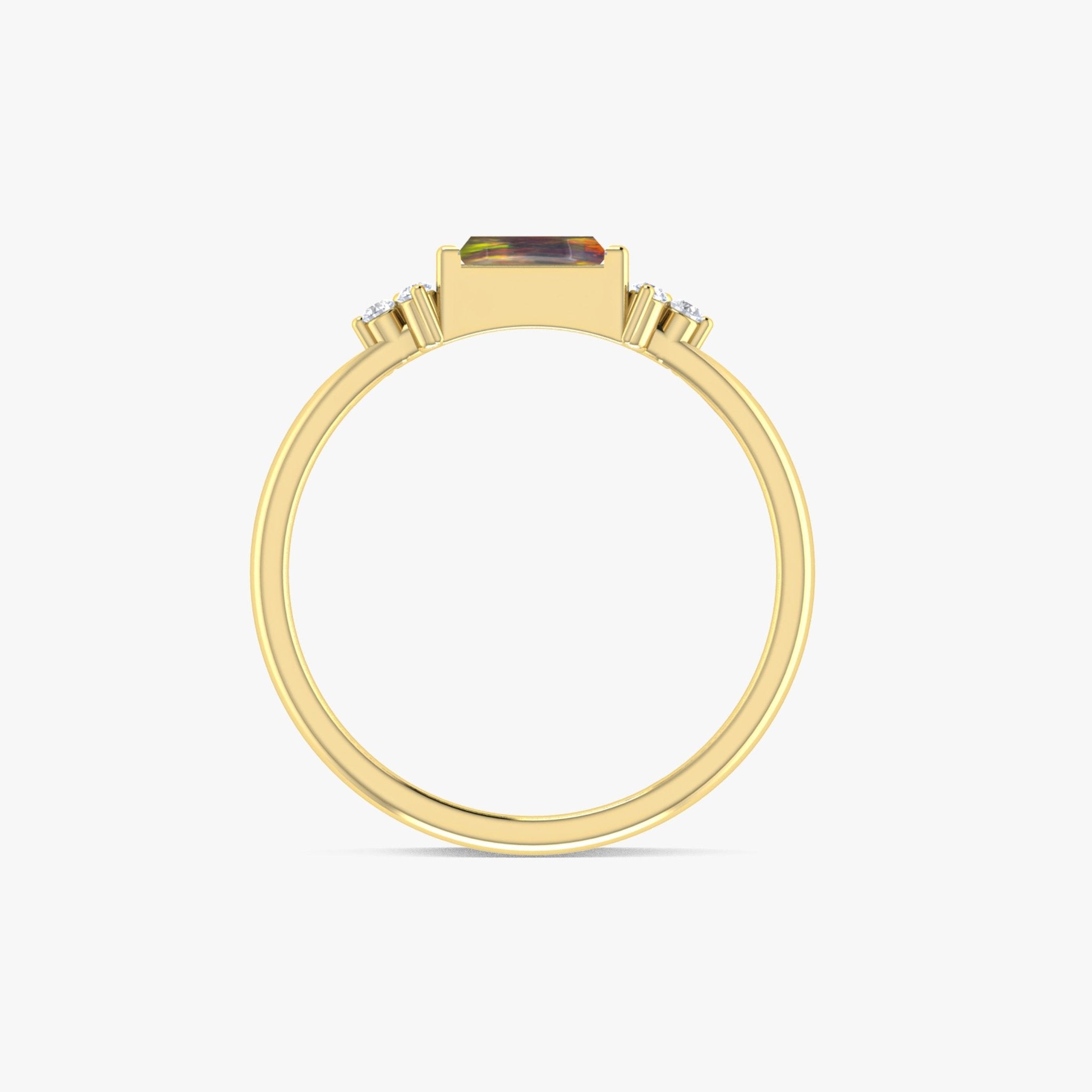 Baguette Shape Natural Black Opal Designer Ring in Gold Filled & Sterling Silver - Goodstone Jewels