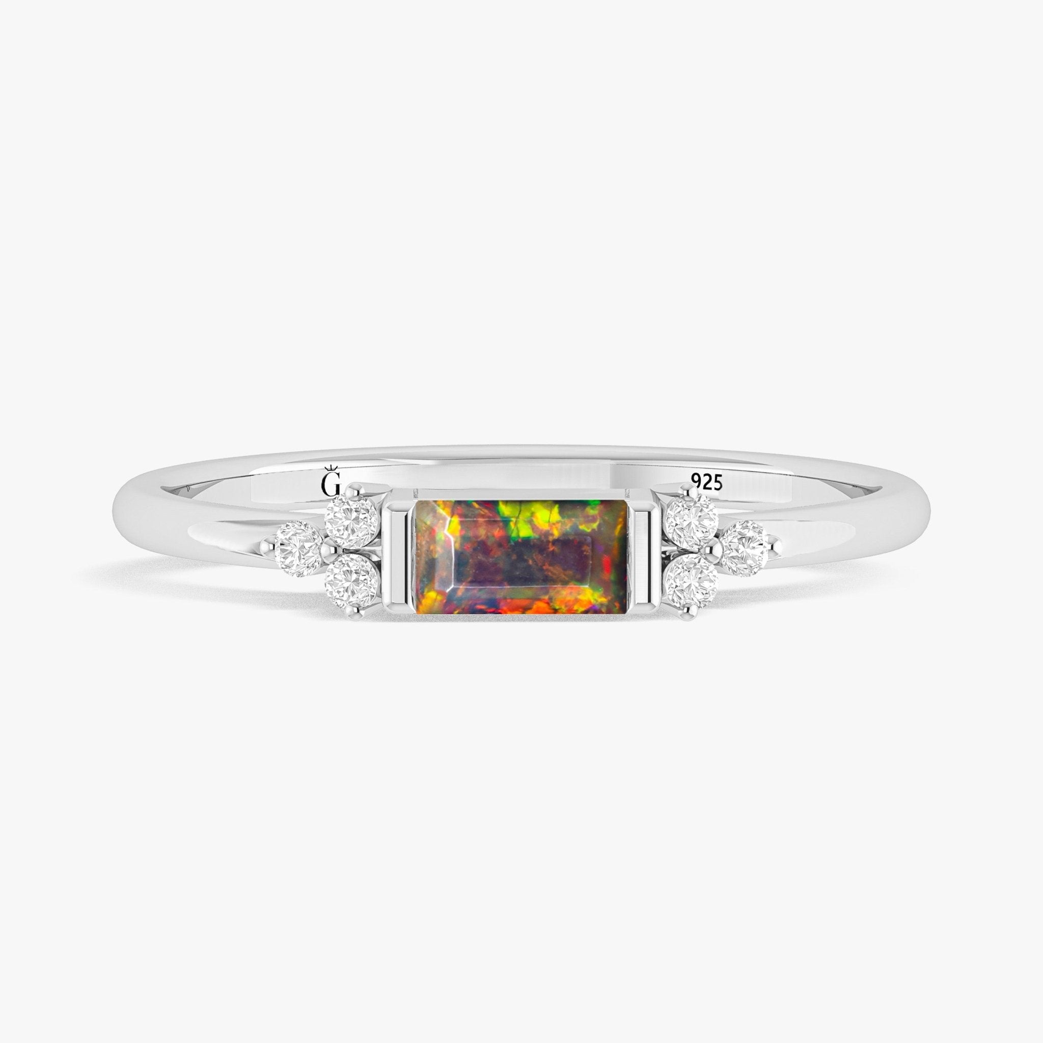 Baguette Shape Natural Black Opal Designer Ring in Gold Filled & Sterling Silver - Goodstone Jewels