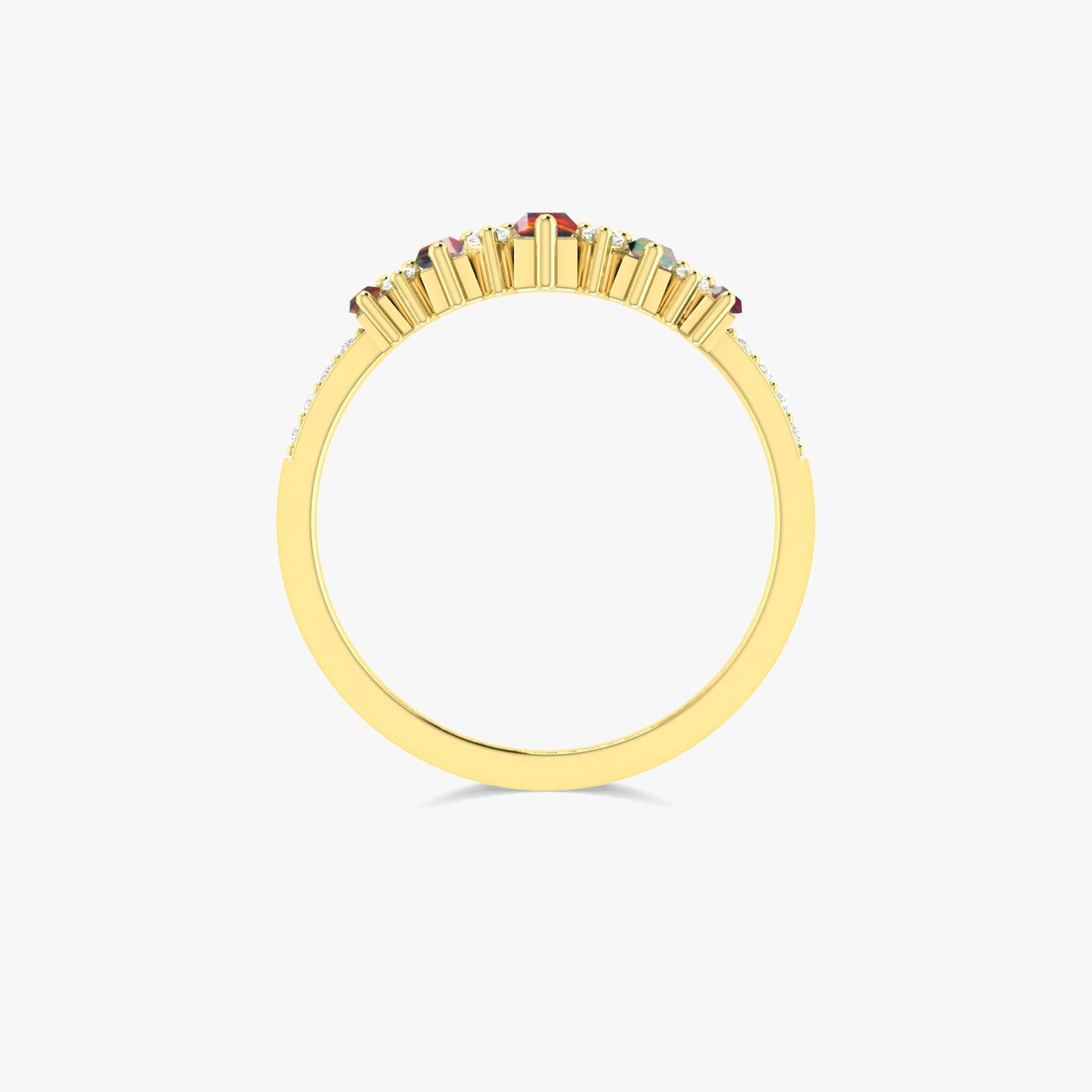 Baguette Shape Natural Black Opal Half Eternity Engagement Ring - Goodstone Jewels