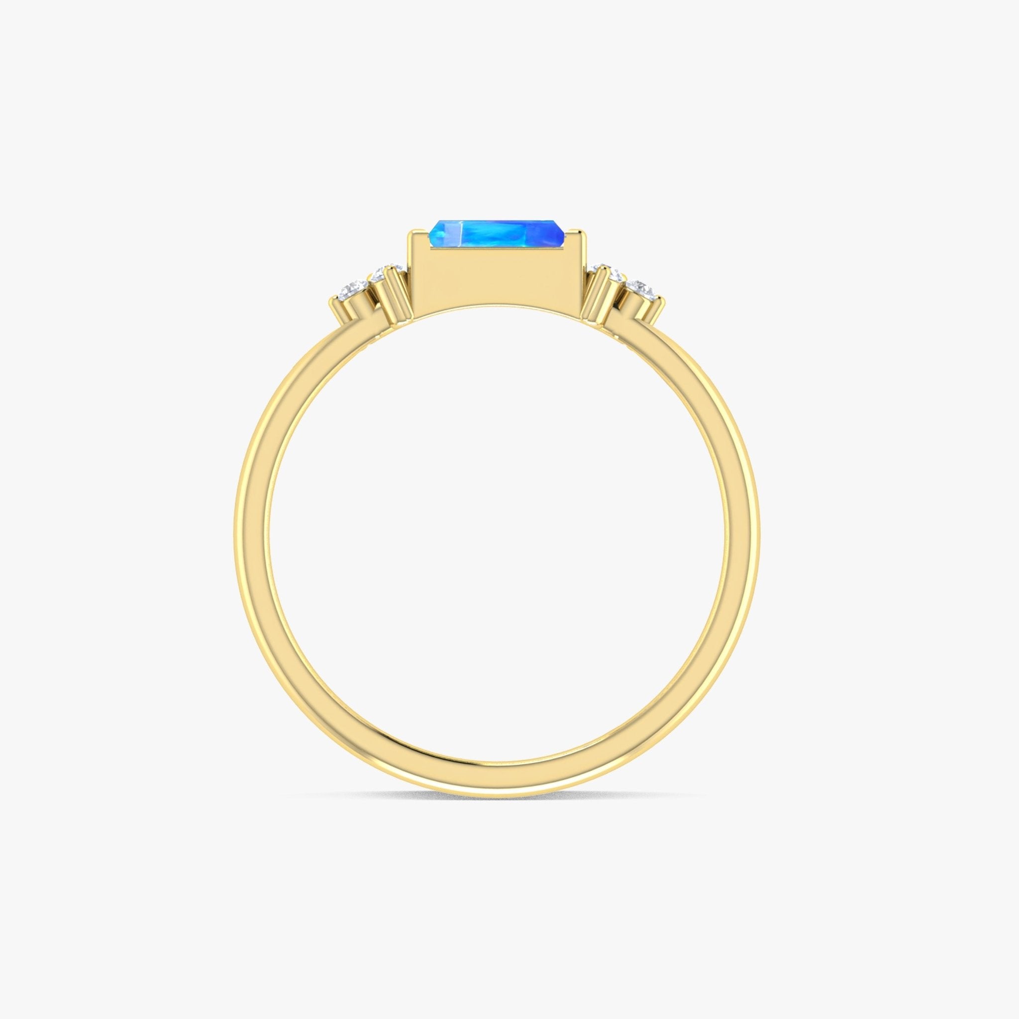 Baguette Shape Natural Blue Opal Designer Ring in Gold Filled & Sterling Silver - Goodstone Jewels