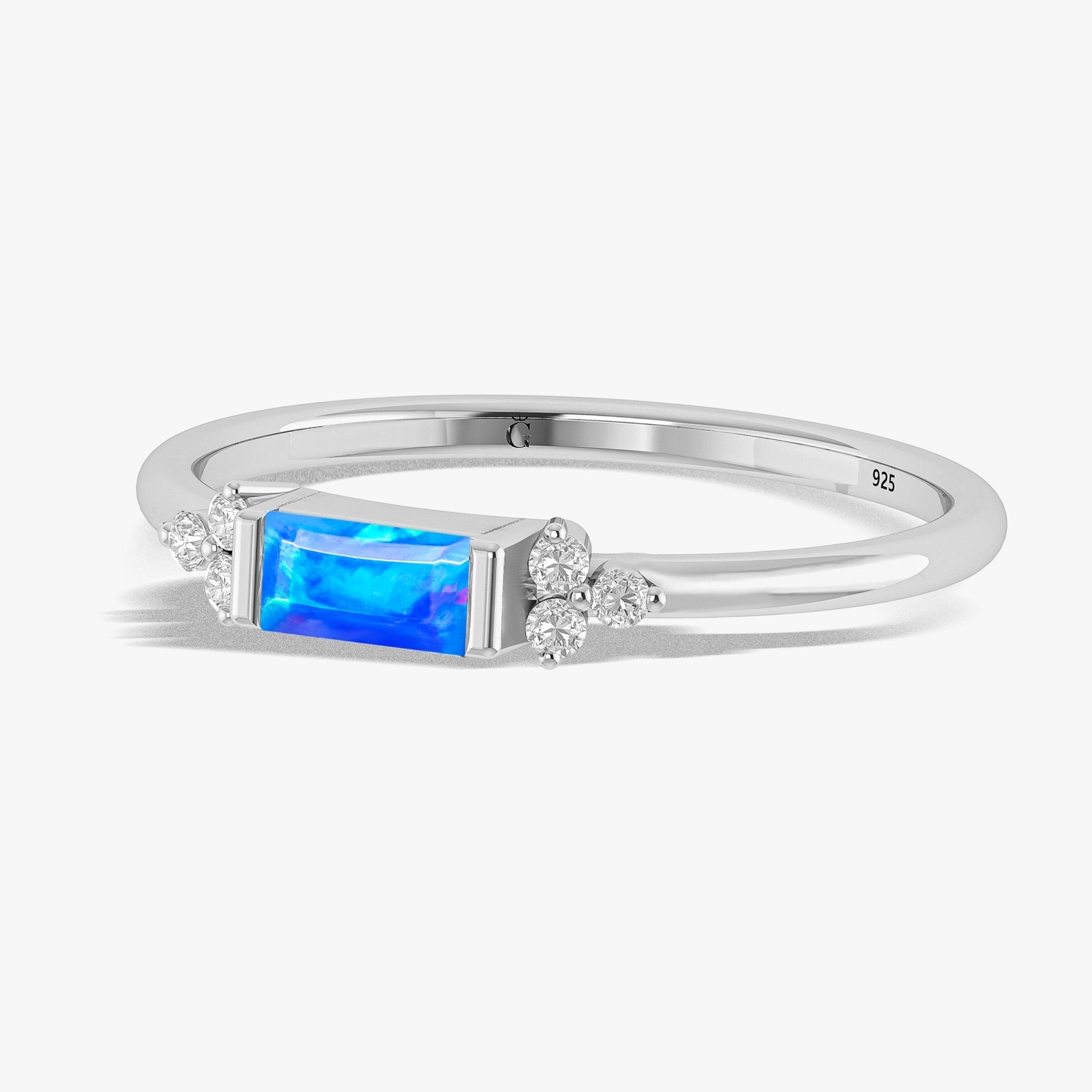 Baguette Shape Natural Blue Opal Designer Ring in Gold Filled & Sterling Silver - Goodstone Jewels