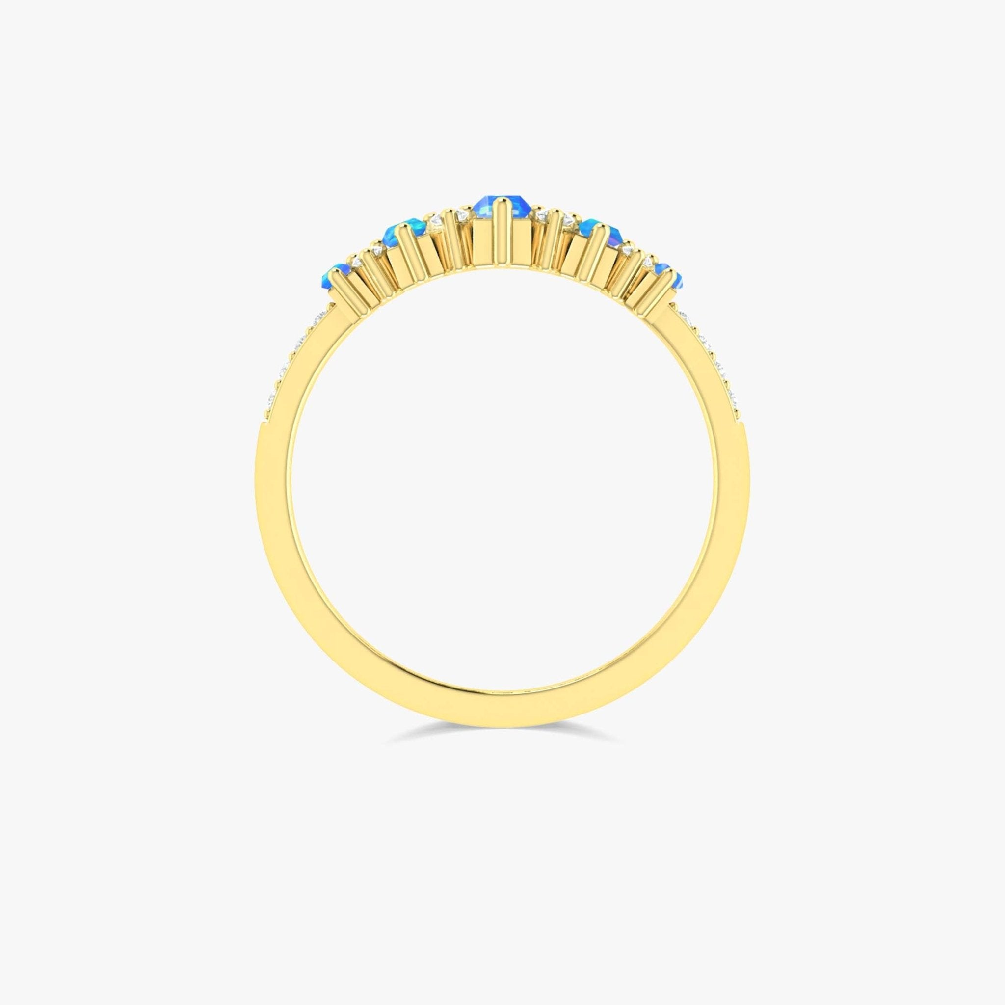 Baguette Shape Natural Blue Opal Half Eternity Engagement Ring - Goodstone Jewels