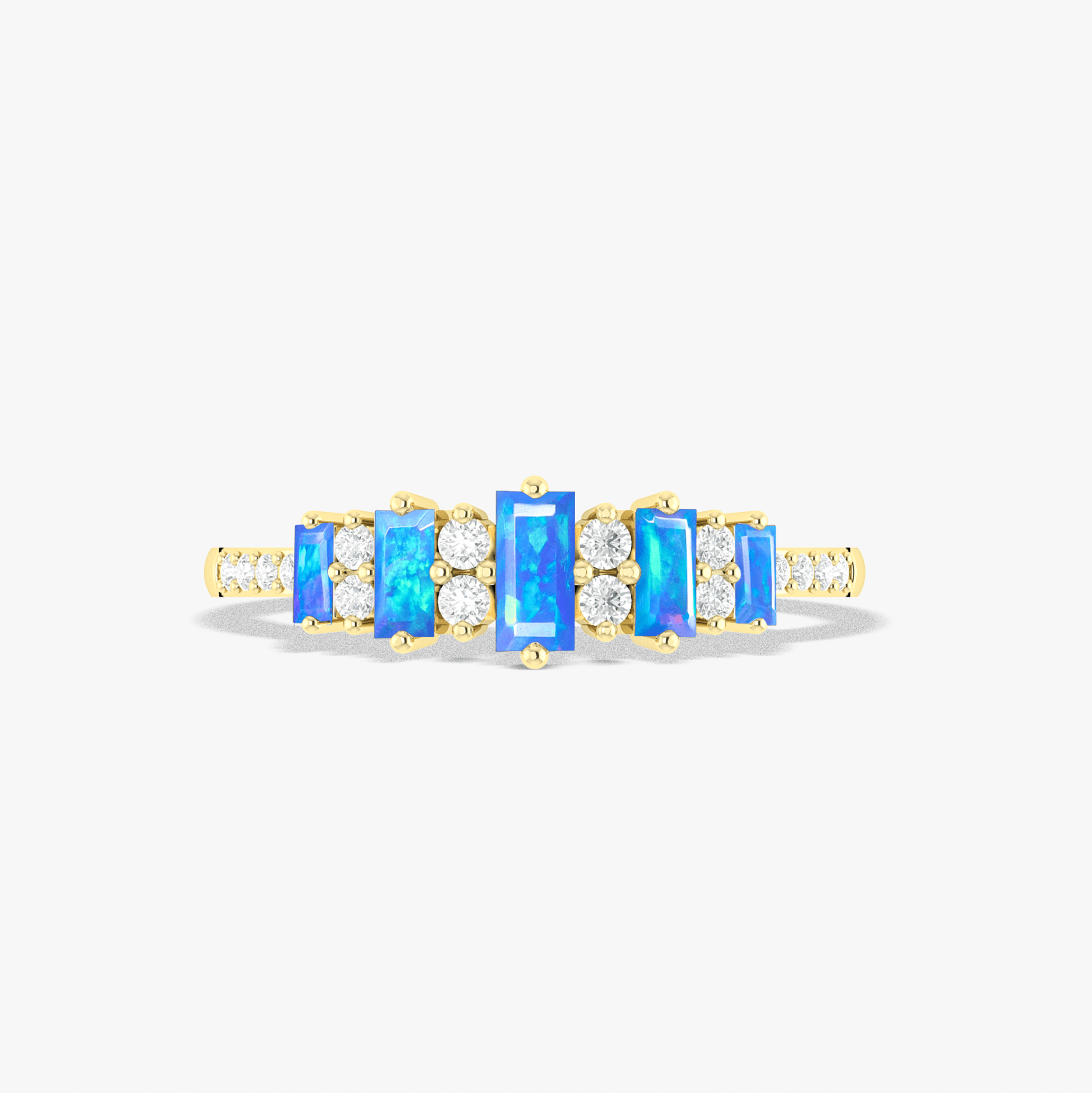 Baguette Shape Natural Blue Opal Half Eternity Engagement Ring - Goodstone Jewels