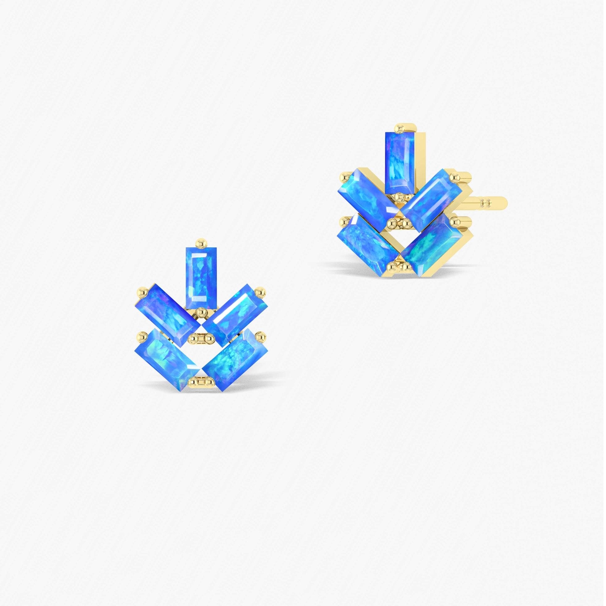 Baguette Shape Natural Blue Opal Leaf Stud Earrings - Goodstone Jewels