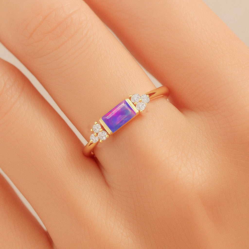 Baguette Shape Natural Lavender Opal Designer Ring in Gold Filled & Sterling Silver - Goodstone Jewels