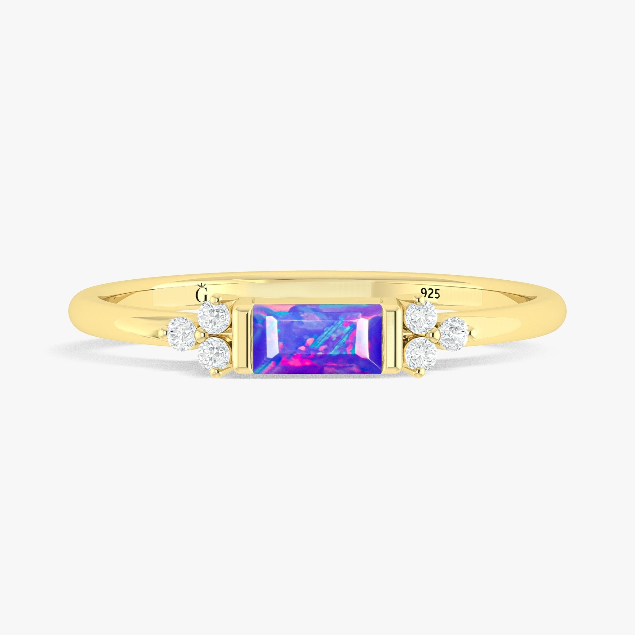 Baguette Shape Natural Lavender Opal Designer Ring in Gold Filled & Sterling Silver - Goodstone Jewels