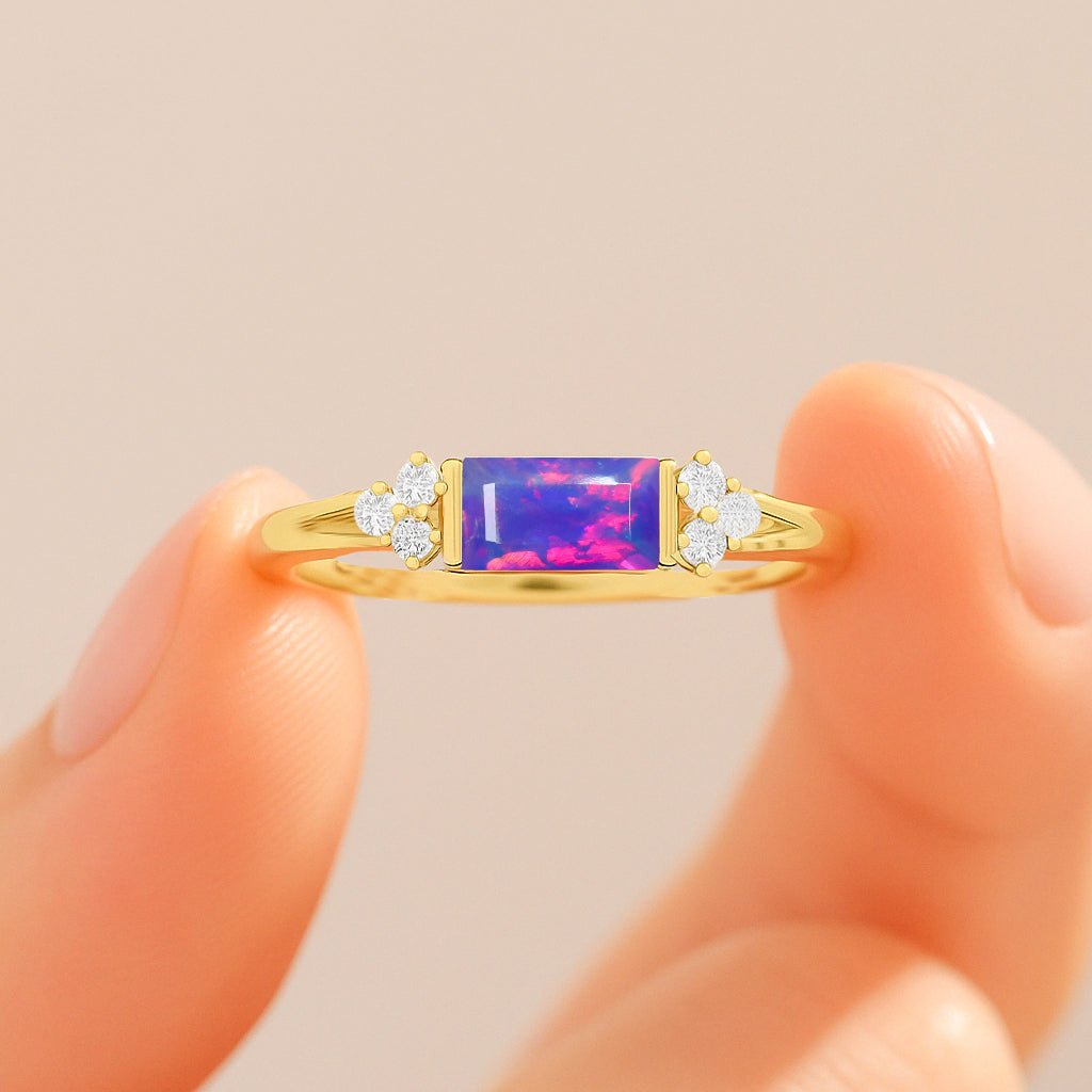 Baguette Shape Natural Lavender Opal Designer Ring in Gold Filled & Sterling Silver - Goodstone Jewels