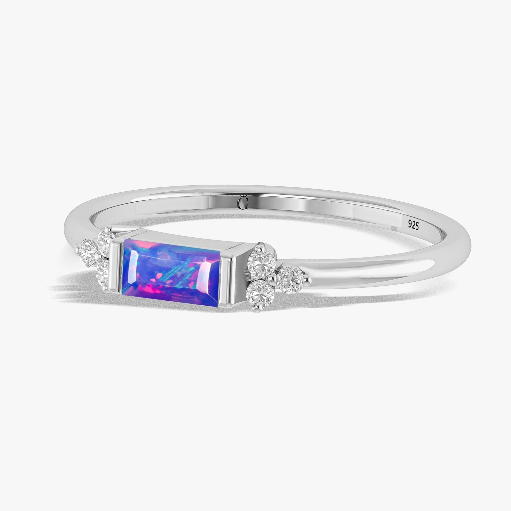 Baguette Shape Natural Lavender Opal Designer Ring in Gold Filled & Sterling Silver - Goodstone Jewels