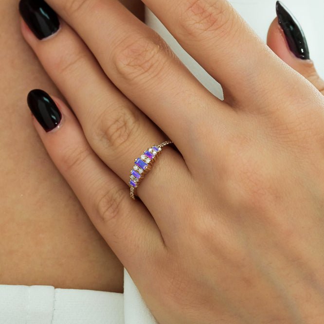 Baguette Shape Natural Lavender Opal Half Eternity Engagement Ring - Goodstone Jewels