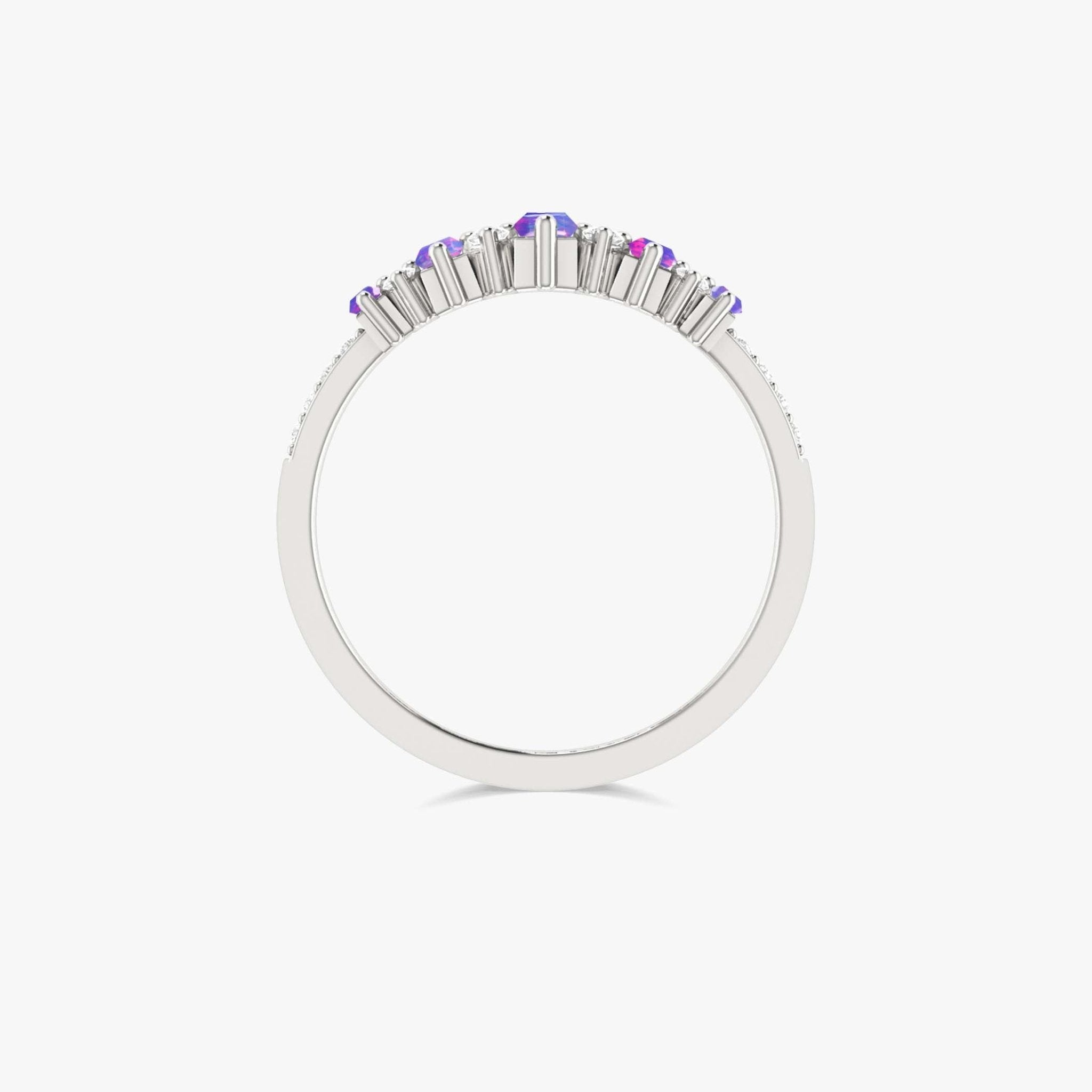 Baguette Shape Natural Lavender Opal Half Eternity Engagement Ring - Goodstone Jewels