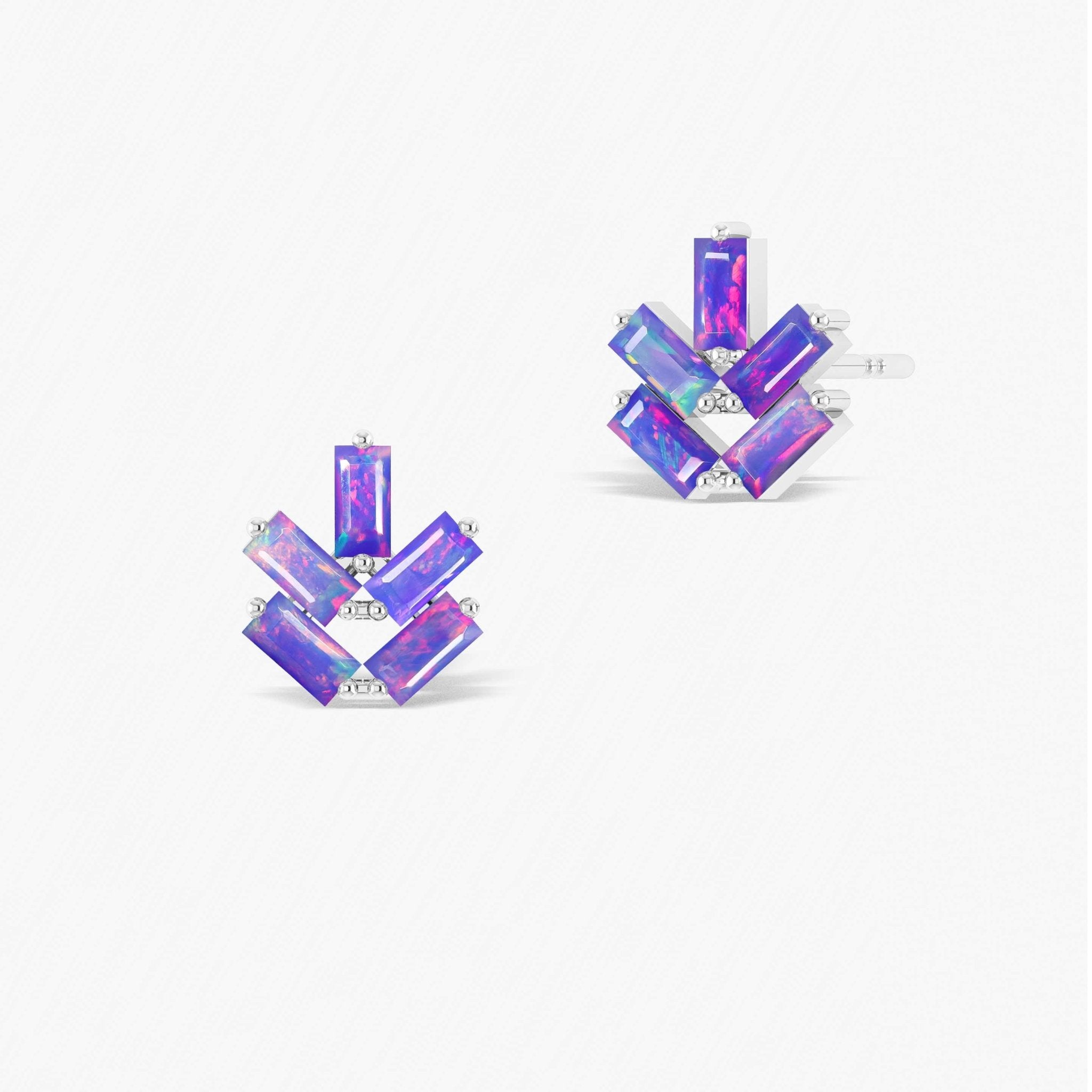 Baguette Shape Natural Lavender Opal Leaf Stud Earrings - Goodstone Jewels