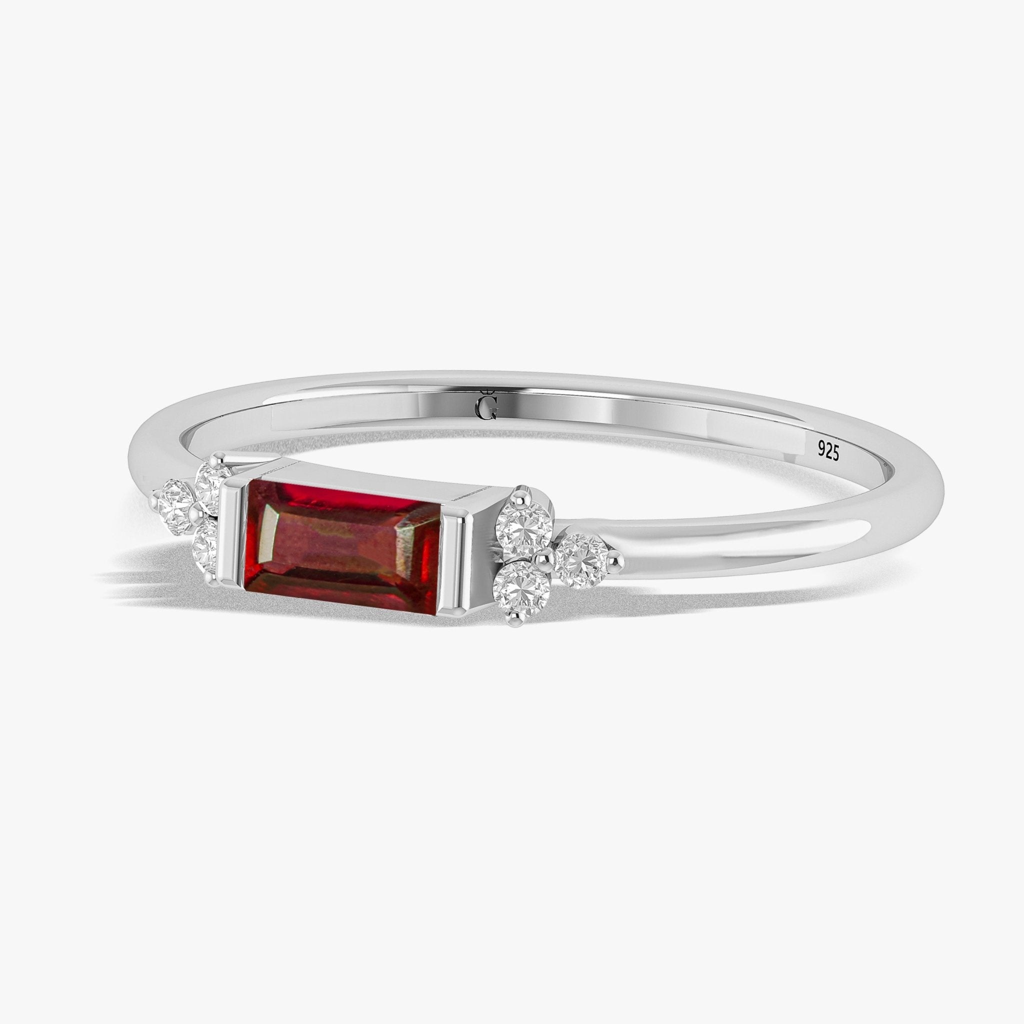 Baguette Shape Natural Ruby Designer Ring in Gold Filled & Sterling Silver - Goodstone Jewels