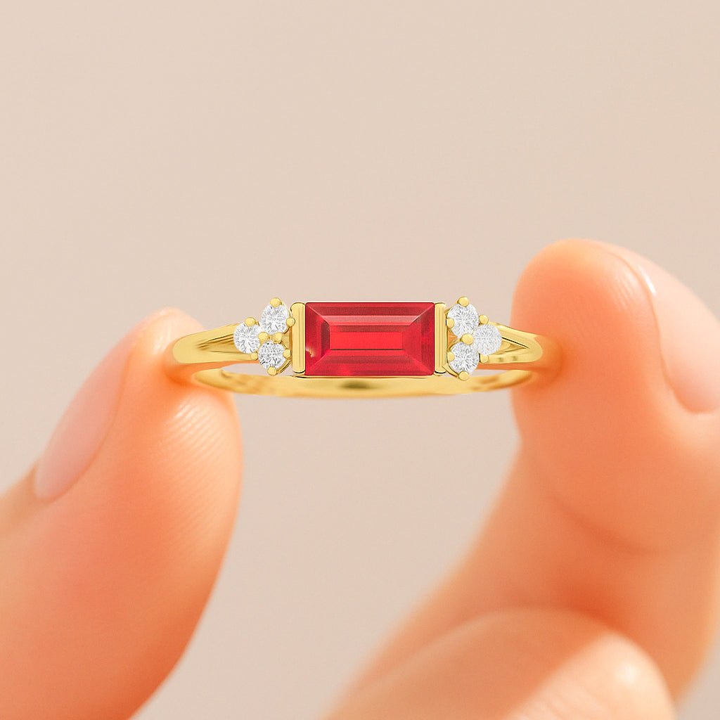 Baguette Shape Natural Ruby Designer Ring in Gold Filled & Sterling Silver - Goodstone Jewels