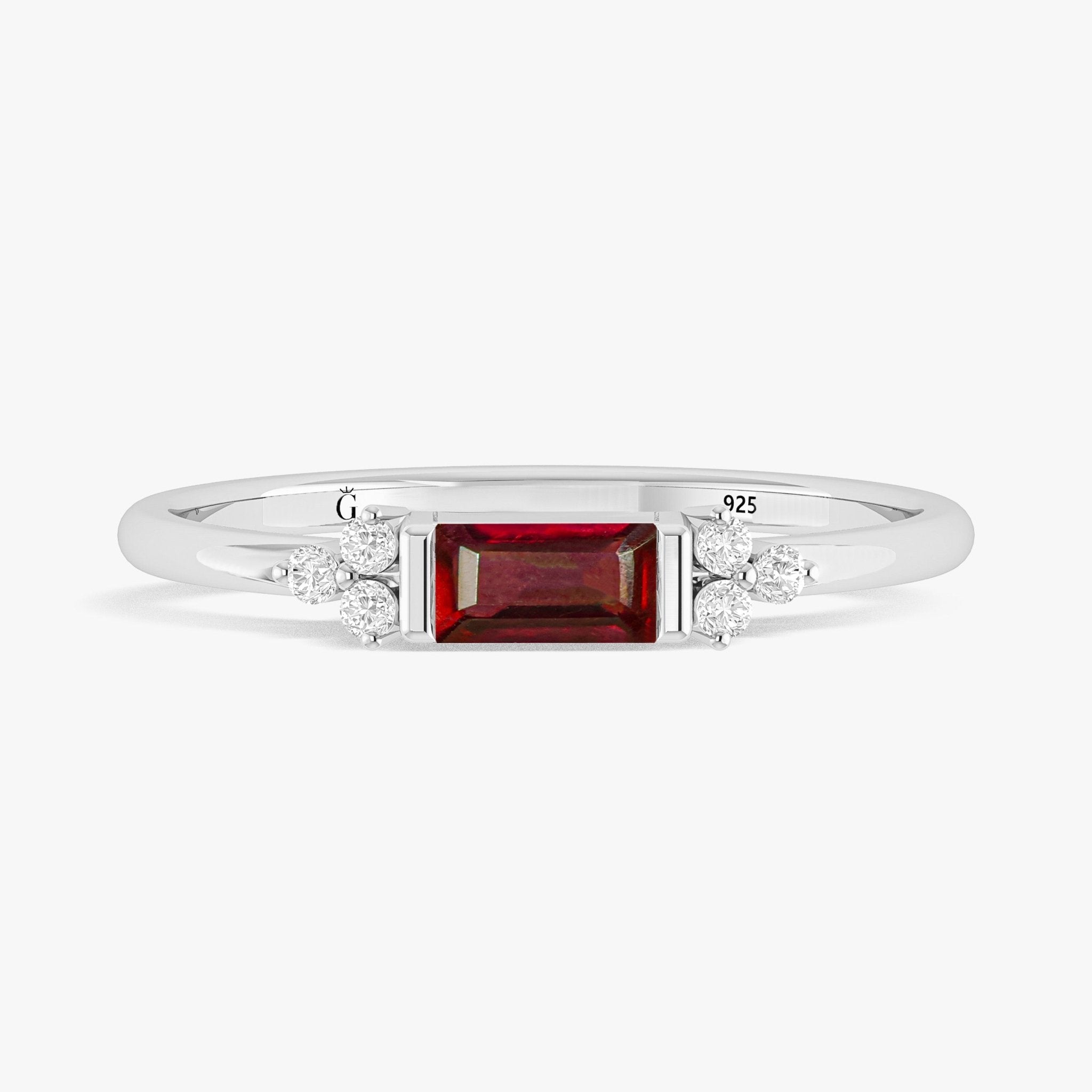 Baguette Shape Natural Ruby Designer Ring in Gold Filled & Sterling Silver - Goodstone Jewels