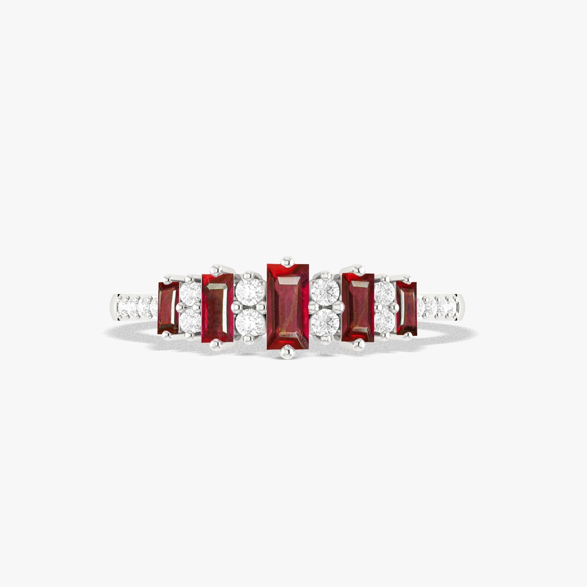 Baguette Shape Natural Ruby Half Eternity Engagement Ring - Goodstone Jewels