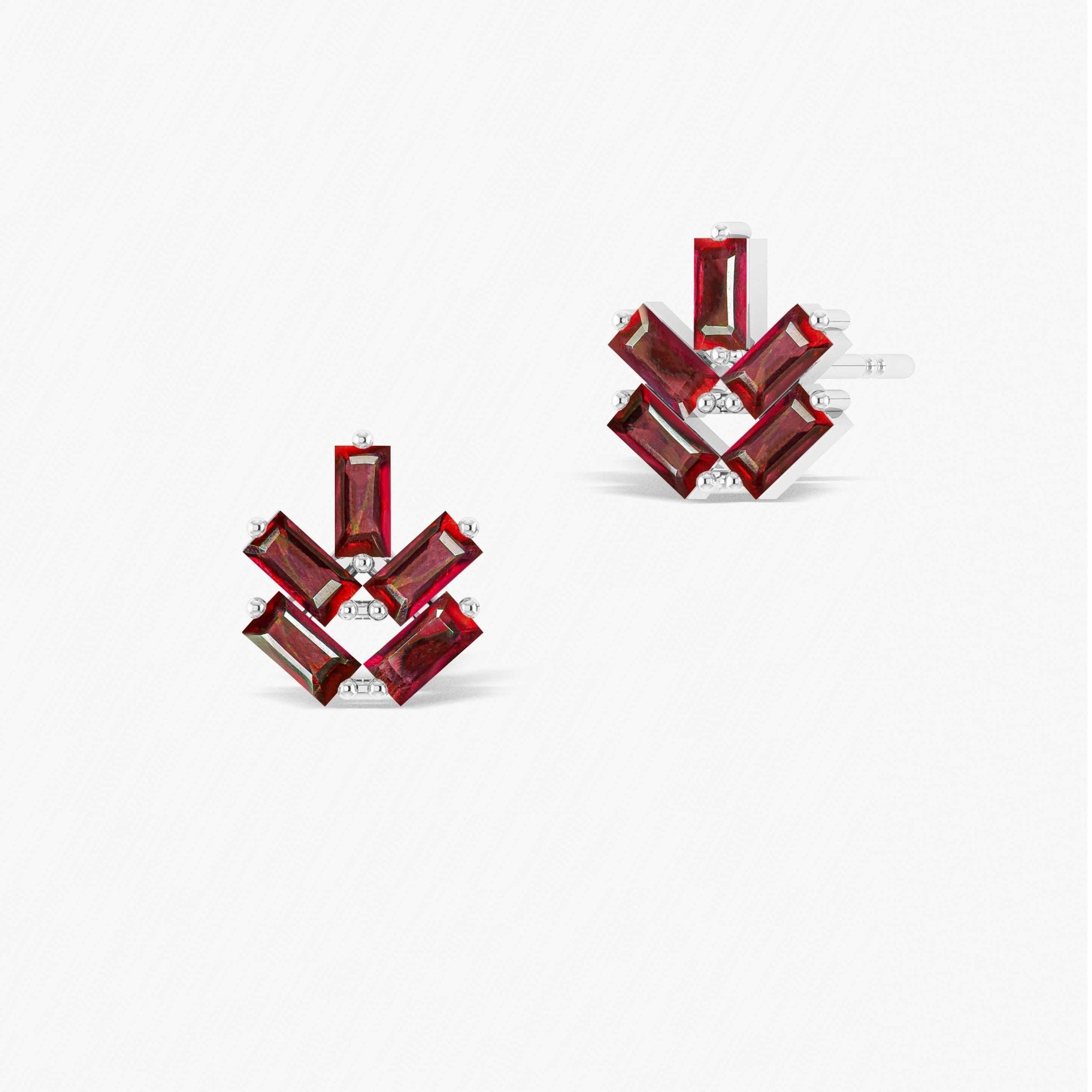 Baguette Shape Natural Ruby Leaf Stud Earrings - Goodstone Jewels
