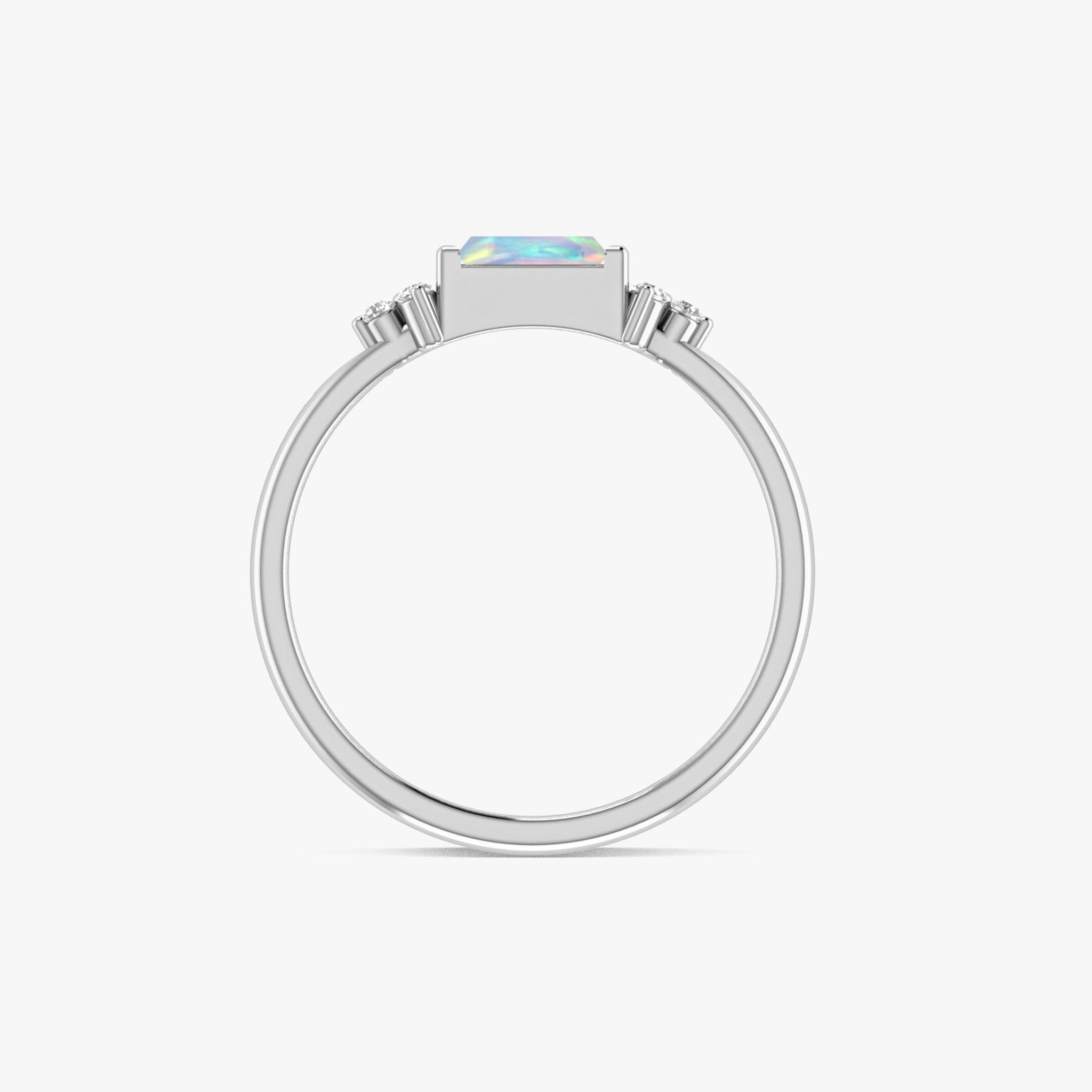 Baguette Shape Natural White Opal Designer Ring in Gold Filled & Sterling Silver - Goodstone Jewels