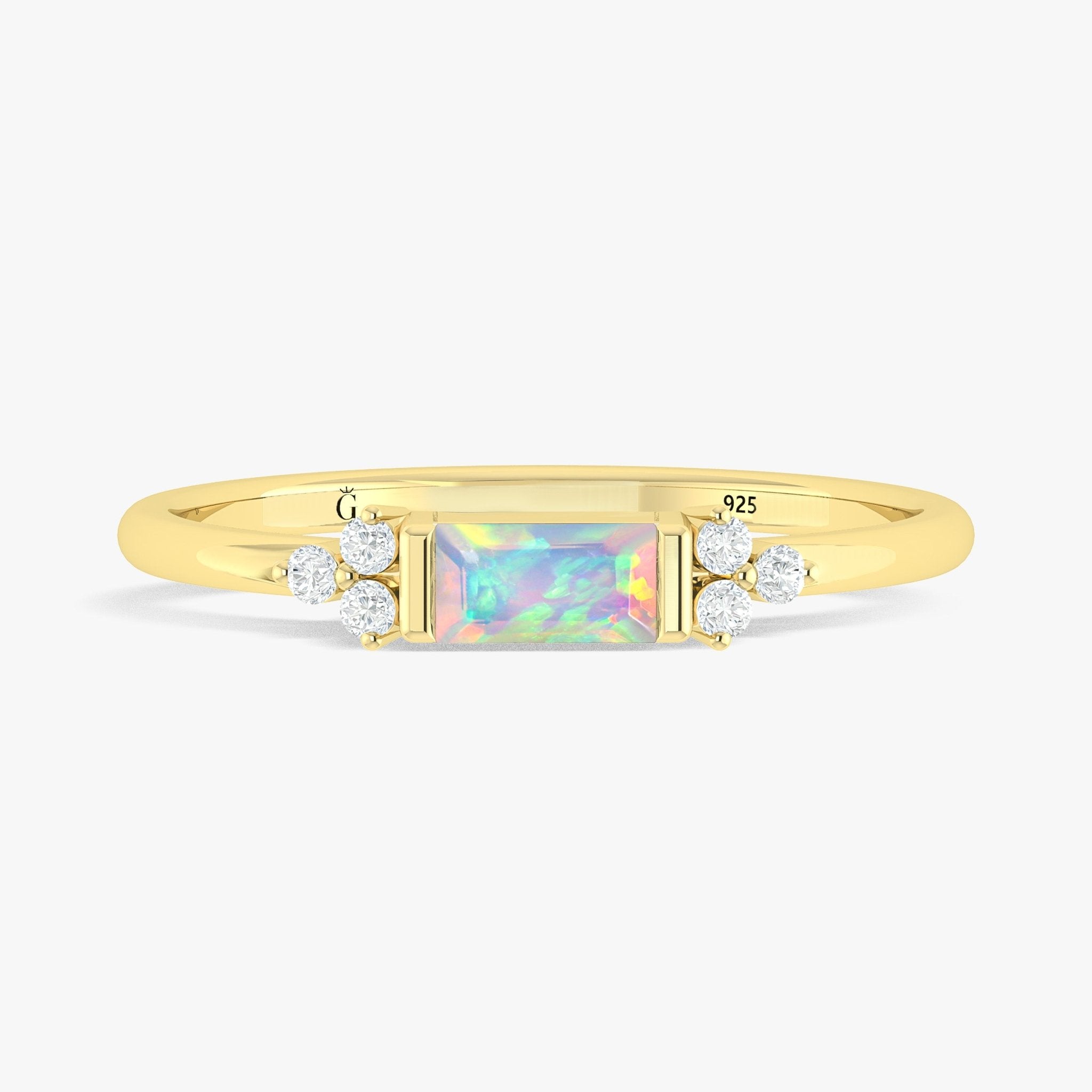 Baguette Shape Natural White Opal Designer Ring in Gold Filled & Sterling Silver - Goodstone Jewels