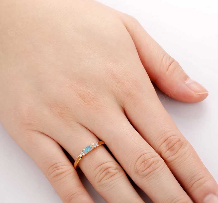 Baguette Shape Natural White Opal Designer Ring in Gold Filled & Sterling Silver - Goodstone Jewels