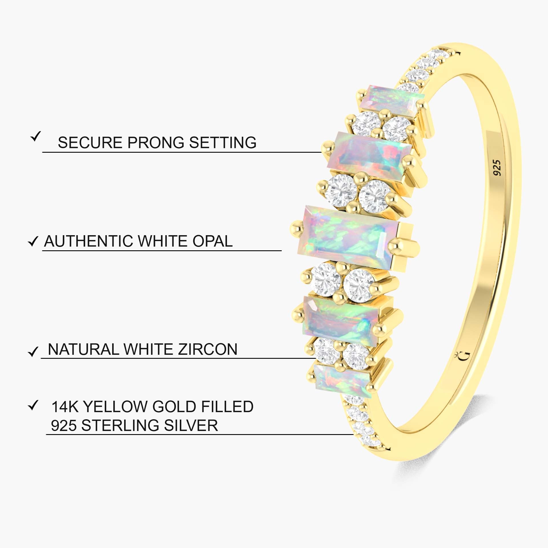 Baguette Shape Natural White Opal Half Eternity Engagement Ring - Goodstone Jewels